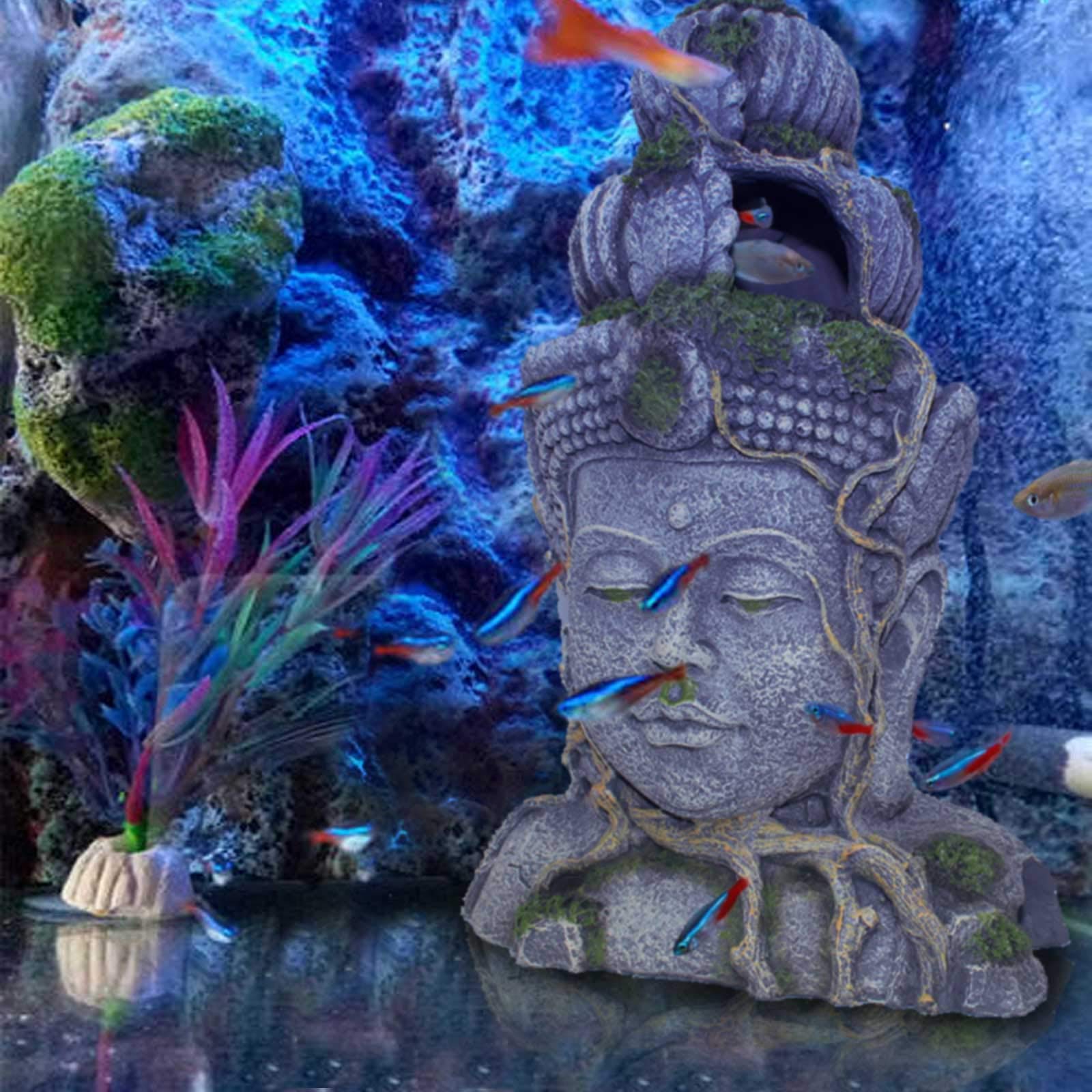 Pinvnby Aquarium Buddha Head Statue Decorations,Fish Tank Resin Large Buddha Sculpture Ornament,Betta Hideout Cave Sleep Rest Play For Small Fish Shrimp Lizard Gecko Small Reptile(3 Pack)