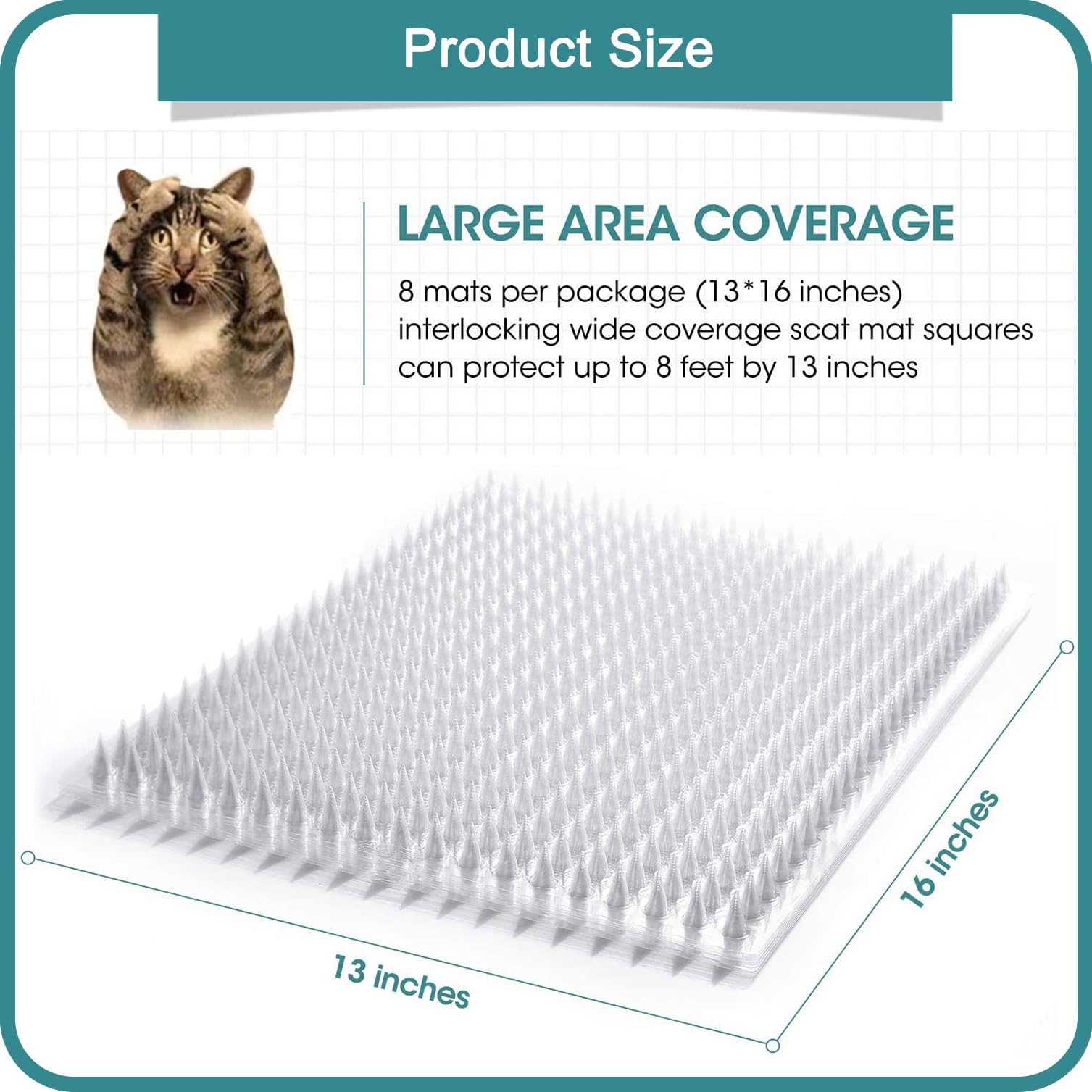 Aocoray 8 Pack Cat Deterrent Outdoor/Indoor Scat Mat, Pet Deterrent Training Mats, Keep Cats/Dogs Away Plastic Mats with Spikes,