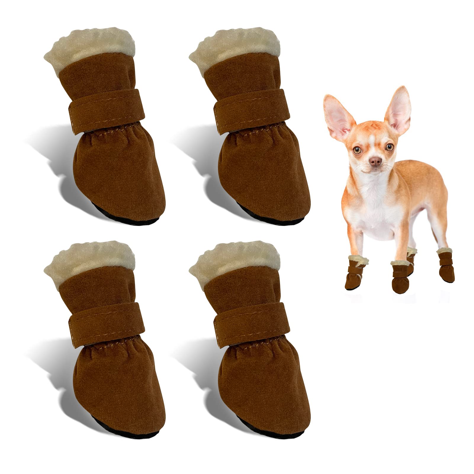 Aufeeky Dog Boots, Fleece Dog Shoes for Small Dogs, Anti-Slip Sole Dog Boots & Paw Protectors, Dog Winter Snow Booties for Outdo