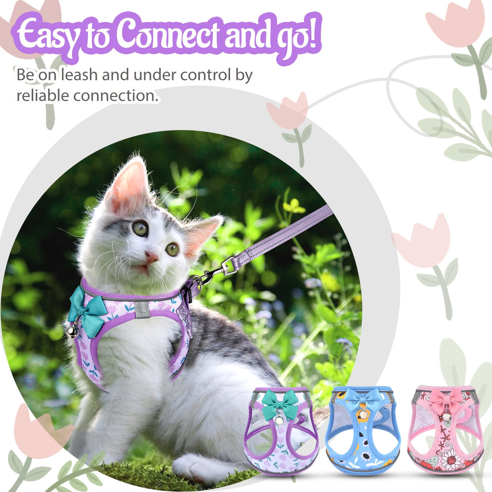 SALFSE Cat Harness and Leash Escape Proof for Walking, Adjustable Soft Kitten Harness with Reflective Straps Step in Cat Vest Ha