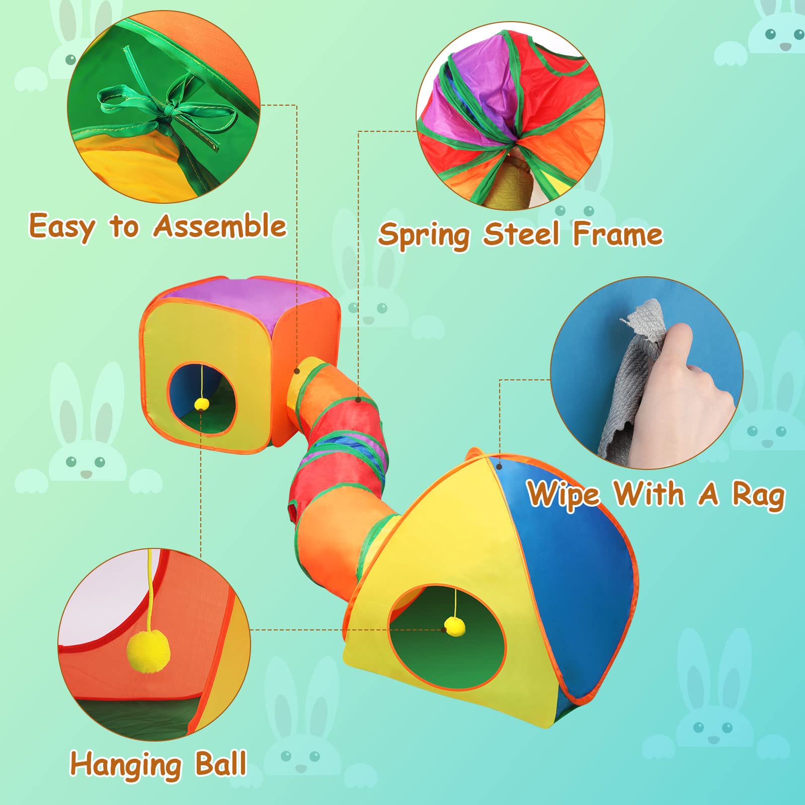 Yuepet Rabbit Tunnel And Cube Collapsible Tent Bunny Interactive Crinkle Tunnel Toys Small Animal Hideout With Play Ball For Dwa