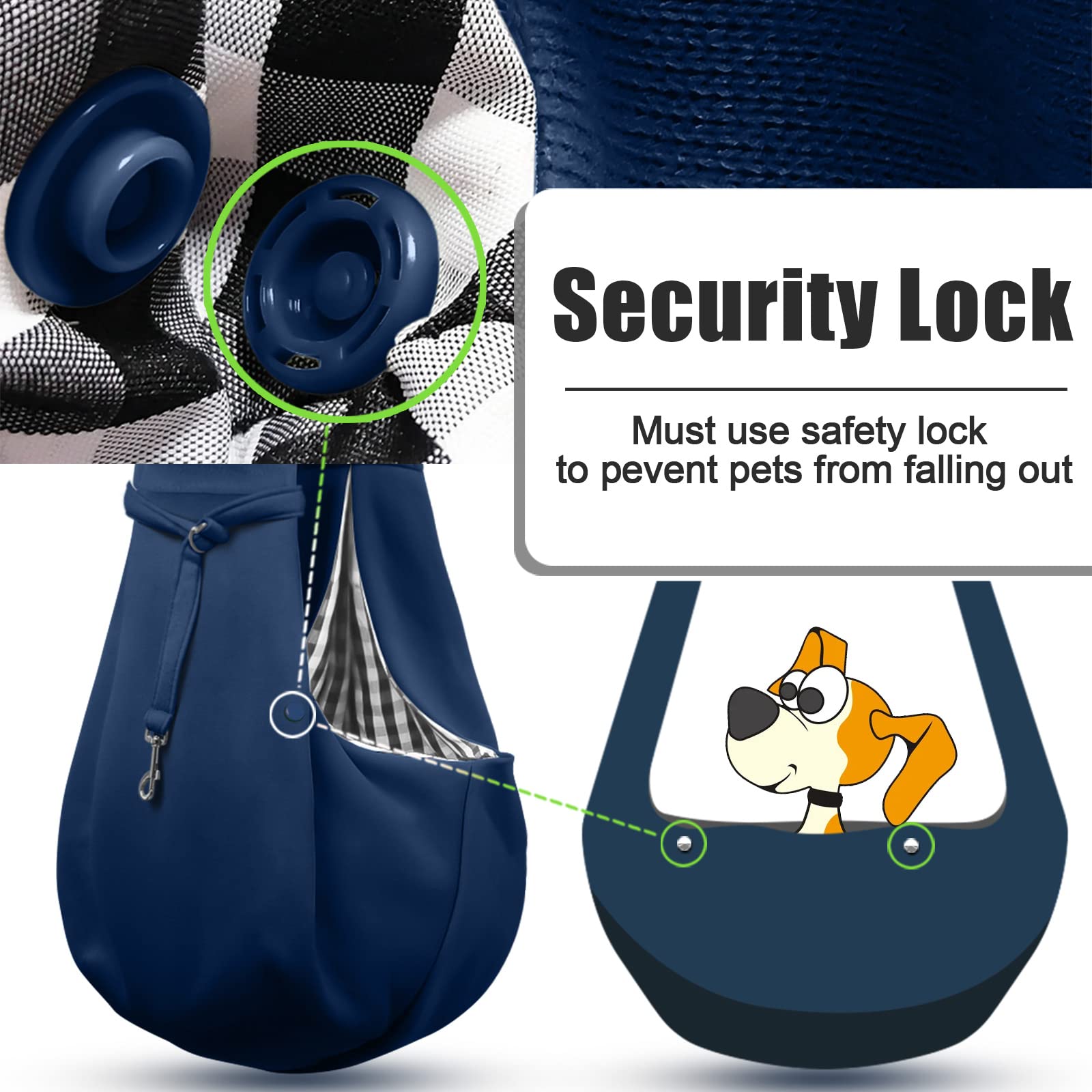 Tomkas Small Dog Sling Carrier - Zipper Pocket & Adjustable Strap & Zip Pocket - For 3-10 Lbs Pets(Dark Blue)