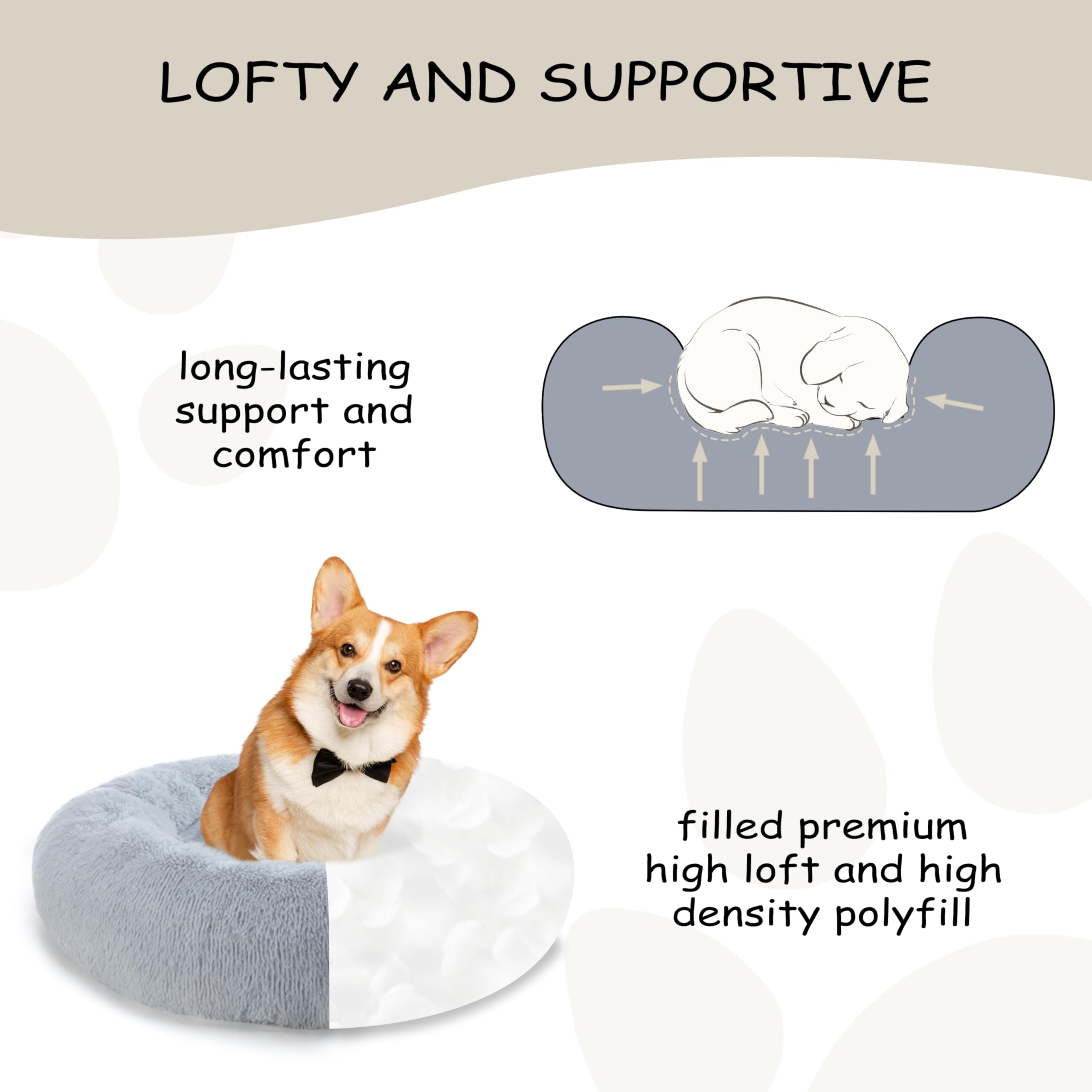 Bunlitent 23 ' ' inch Calming Dog Bed, Anti-Anxiety Donut Small Dog Bed, Warming Cozy Soft Cute Round Washable, Marshmallow Cudd