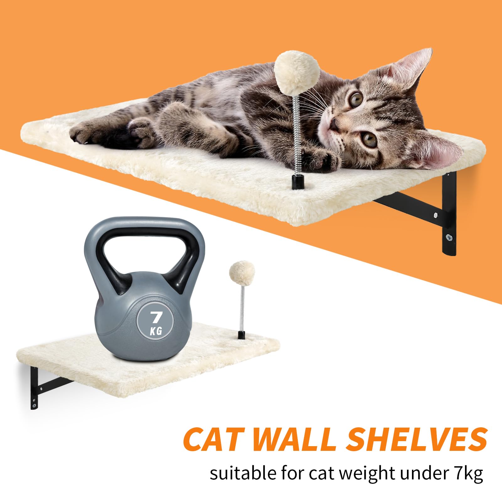 Wall-Mounted Cat Climber Set With Climbing Shelves, Perches, Bridge,Hammock,Scratching Board & Ball - 7 Pcs Wood Indoor Cat Furn