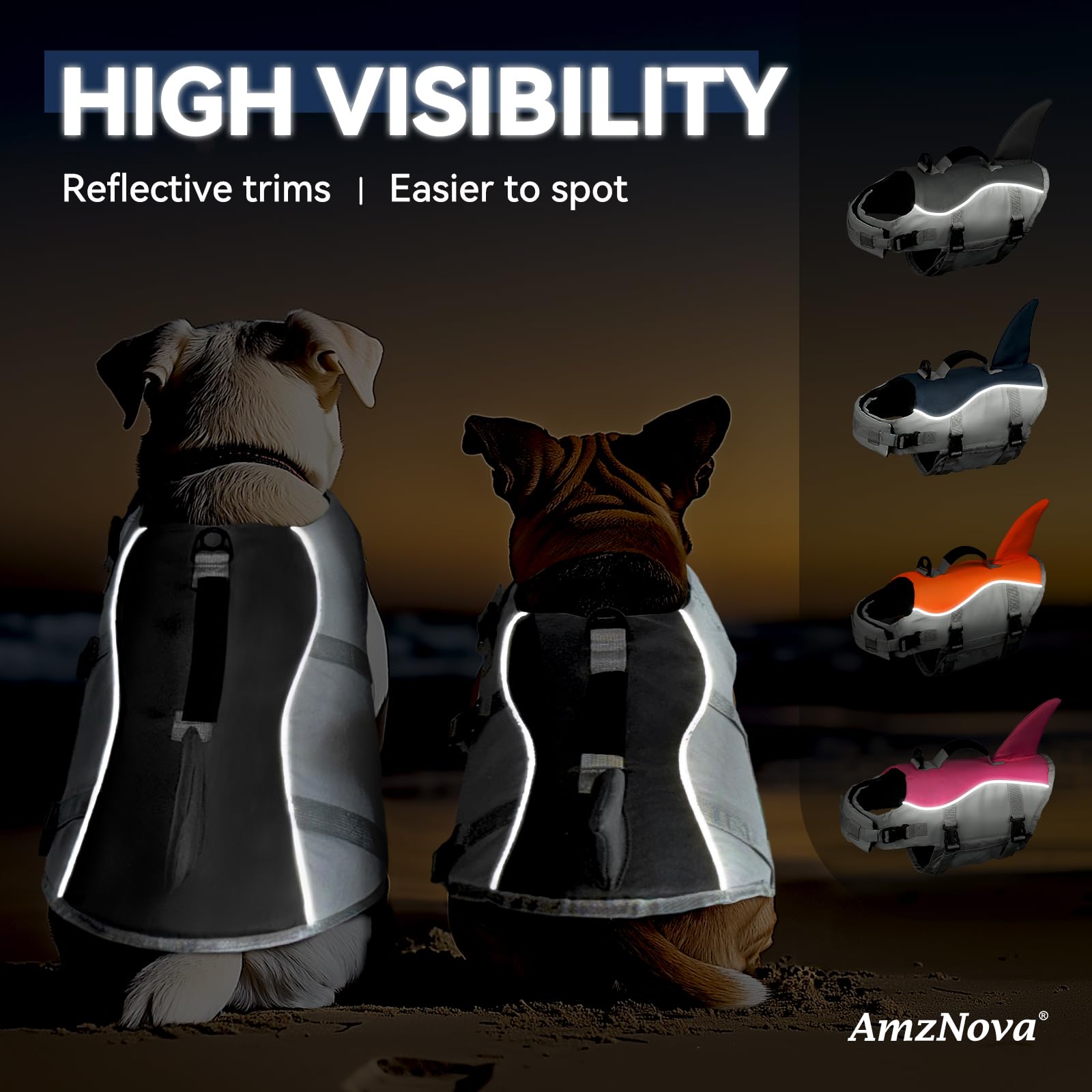 Amznova Shark Dog Life Jacket Dog Life Vest For Swimming Puppy Swimming Life Jacket Doggy Float Vest Lifejacket Water Swim For B