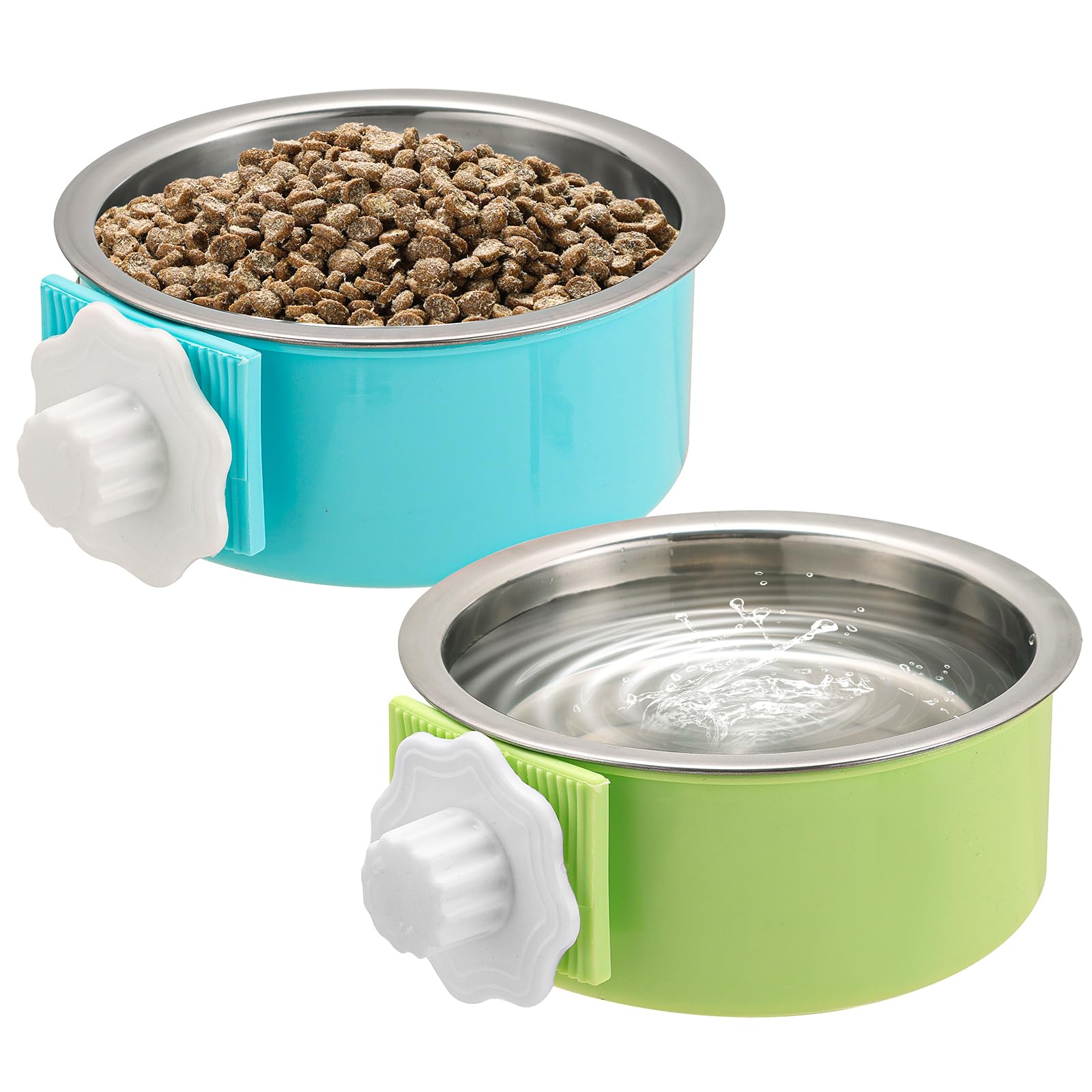 Mechpia 2 Pieces Crate Dog Bowl, Removable Stainless Steel Pet Kennel Hanging Food Water Feeder Bowl Cage Coop Cup for Puppy Med