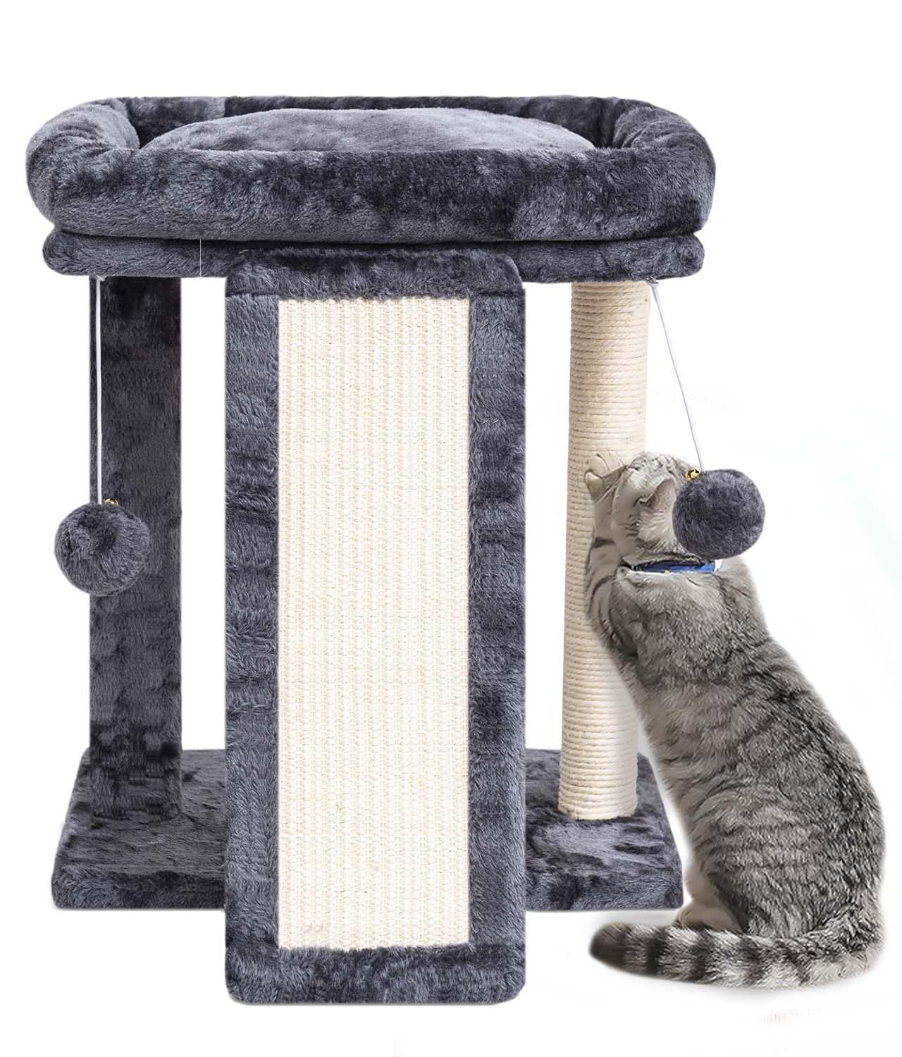 Syandlvy Small Cat Tree With Perch, Cat Scratching Board For Indoor Cats, Scratching Post With 2 Dangling Balls, Great For Kitte