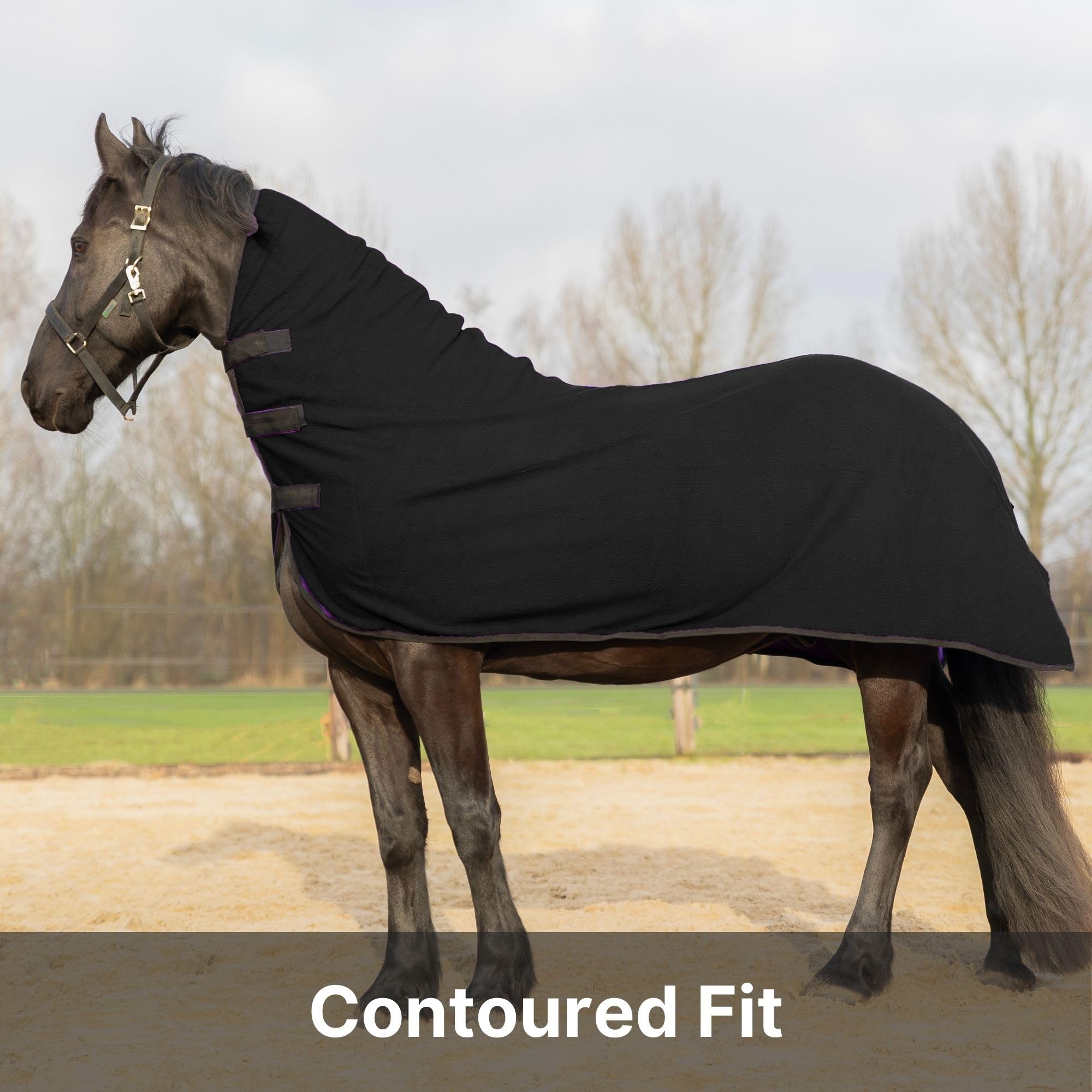 Resistance Long Lasting & Warm Soft Fleece Contour Cooler For Horse (X-Large (80''-82''), Black)