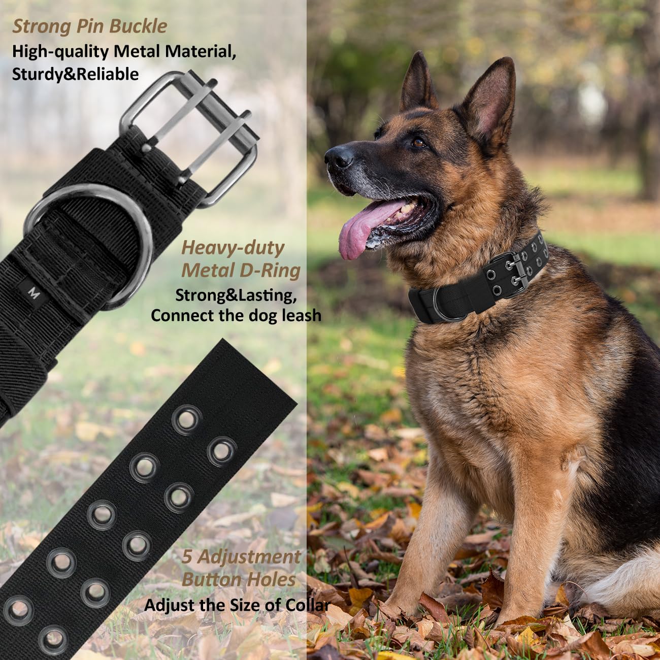 Tactical Dog Collar Military Adjustable Dog Collars Soft Nylon K9 Training Collar With Patch Heavy Duty Metal Buckle Collars For