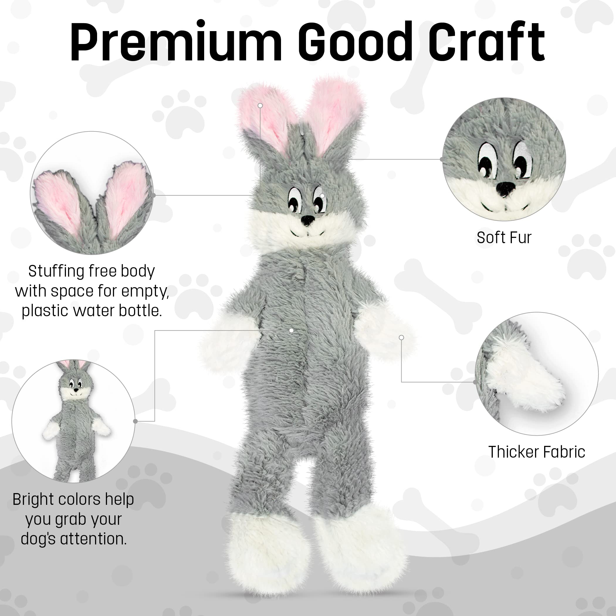 Fga Marketplace Grey Rabbit Dog Toy Flat No Stuffing No Squeak, Funny Style Will Entertain Your Dog For Hours, Recommended For Small And Medium Dog 21 Inch Long