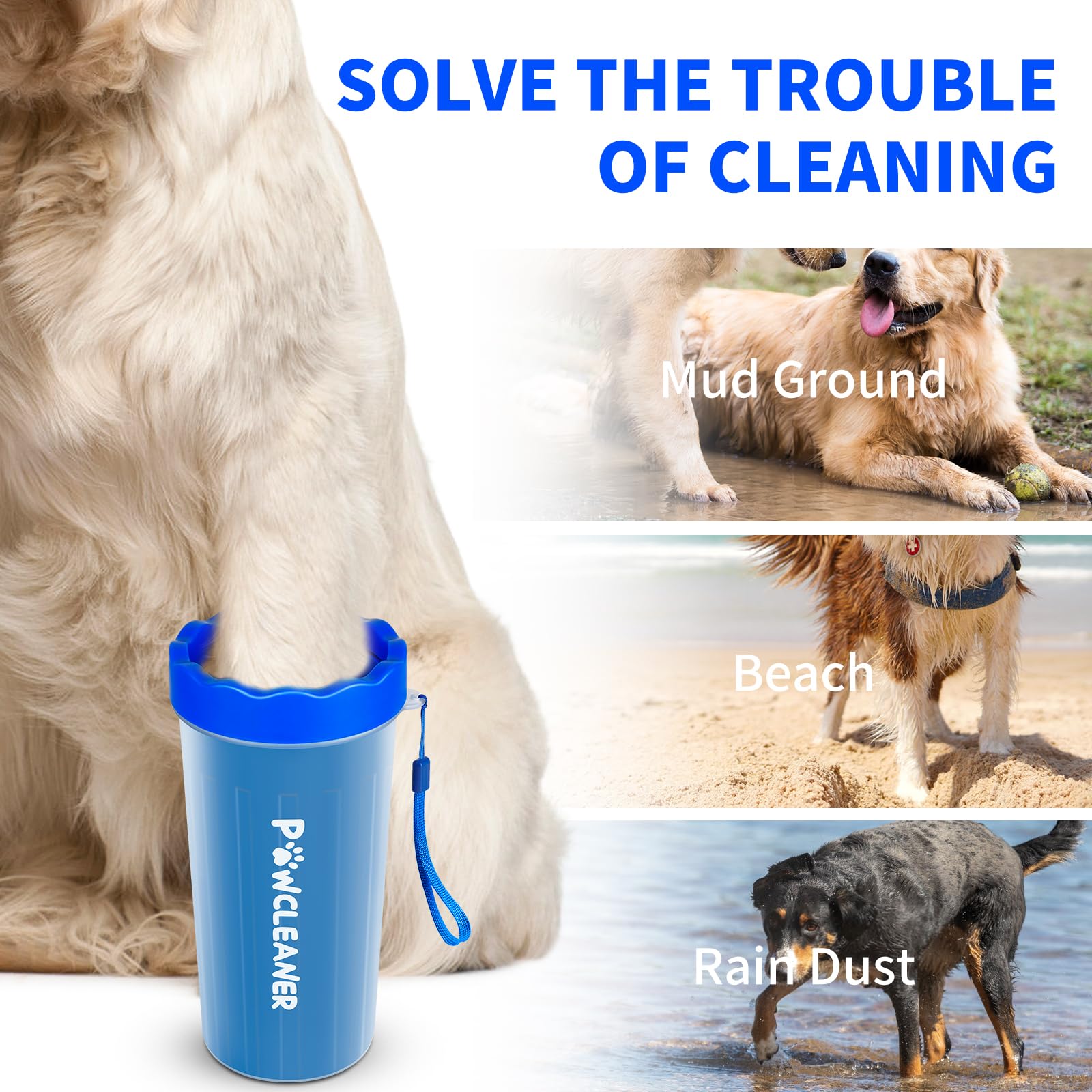 Dog Paw Cleaner For Dogs, (With 3Pcs Absorbent Towels & Adjustable Bath Brush) Dog Paw Washer, Pet Foot Cleaner (Deep Blue, Larg