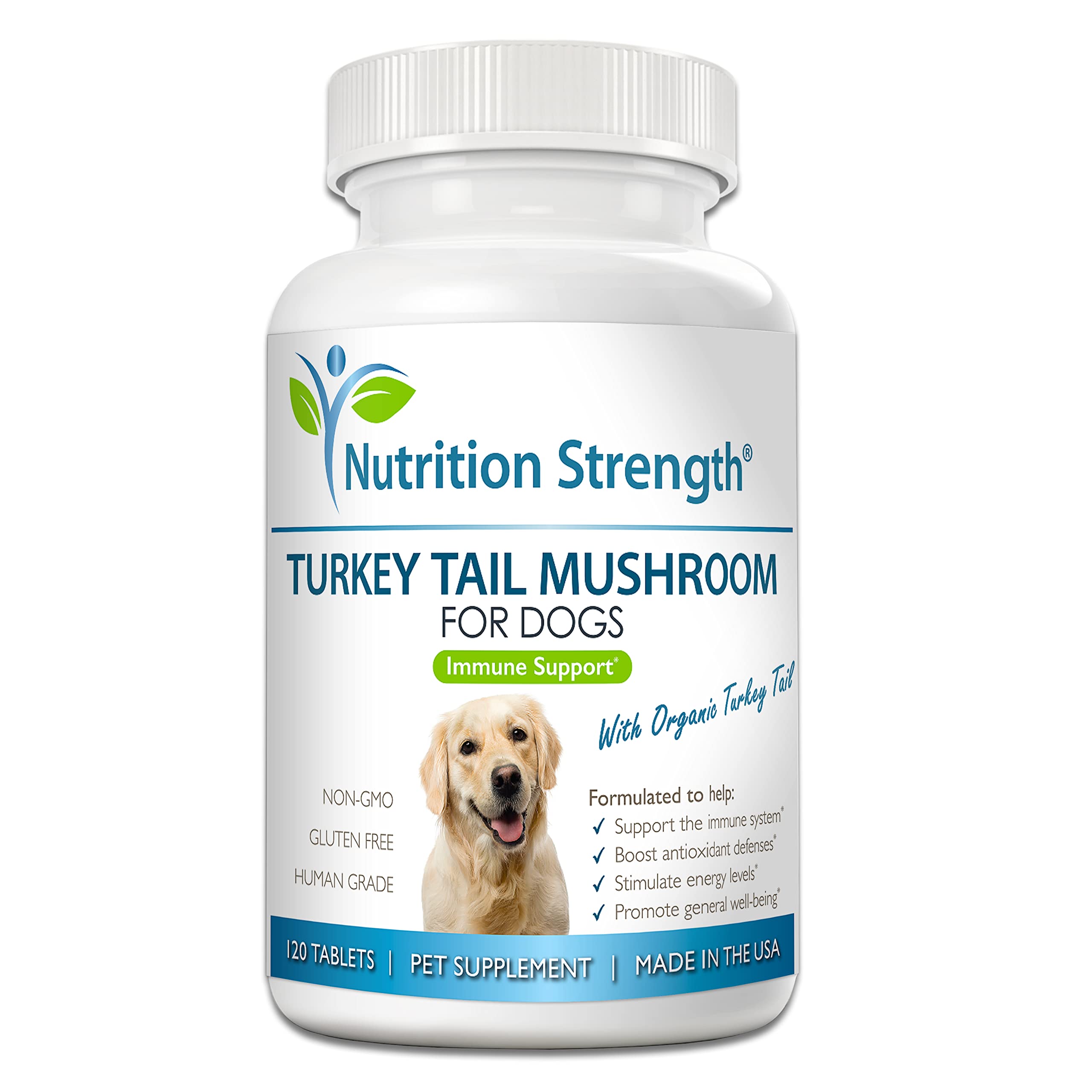 Nutrition Strength Organic Turkey Tail Mushroom for Dogs - 500mg High Potency Immune Support - Promotes Cellular Health, Antioxi