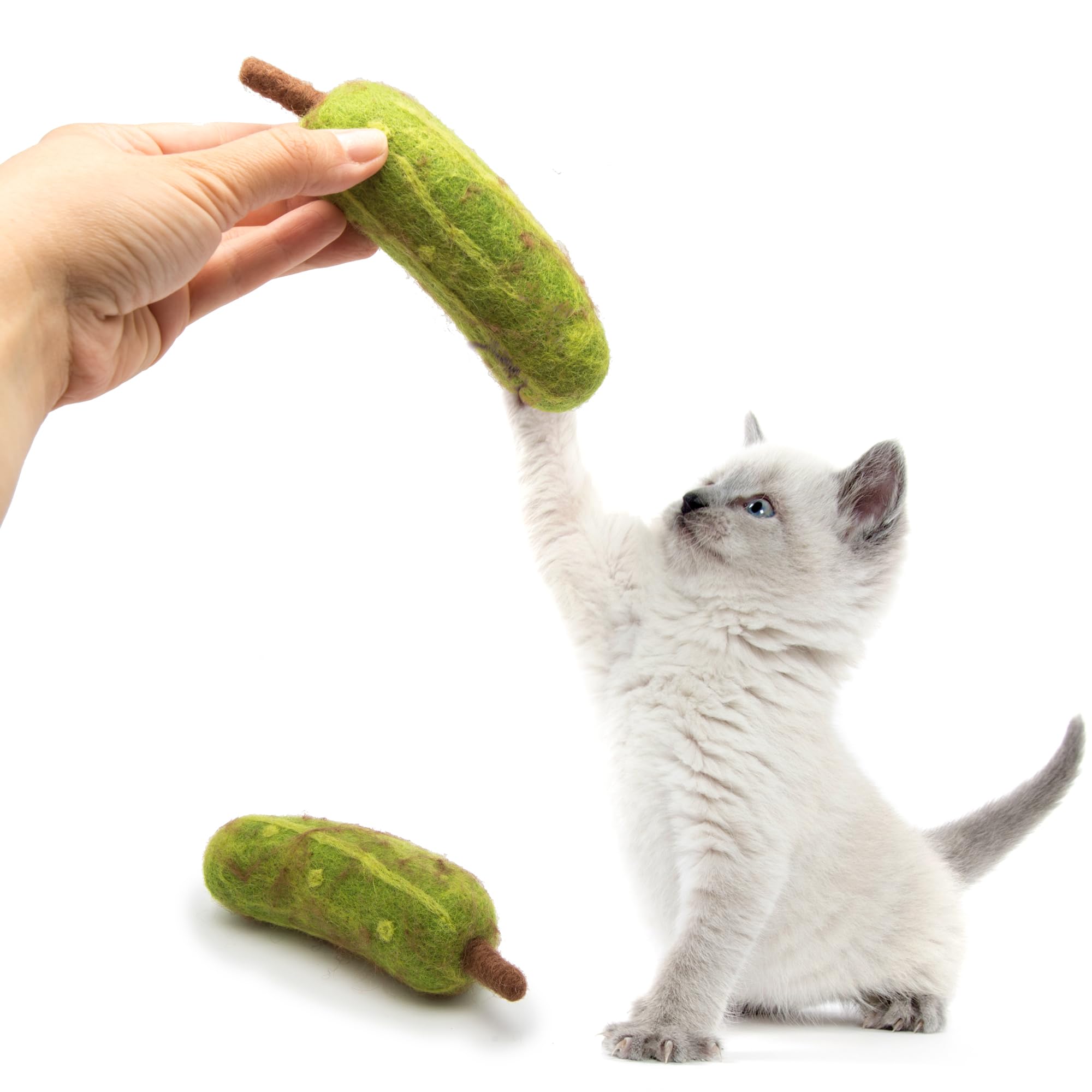 Glaciart One Cat Toy Pickle - 2 Pcs | Soft Fuzzy Enrichment 100% Natural Wool - Interactive Catnip Play Cat Toy Set - Safe For P