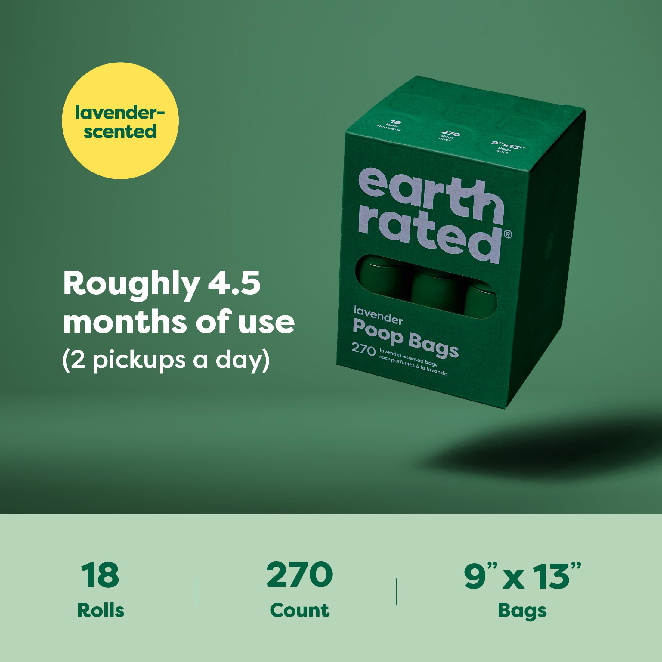 Earth Rated Poop Bags For Dogs, Guaranteed Leak Proof And Extra Thick Waste Bag Refill Rolls, Lavender Scented, 270 Count