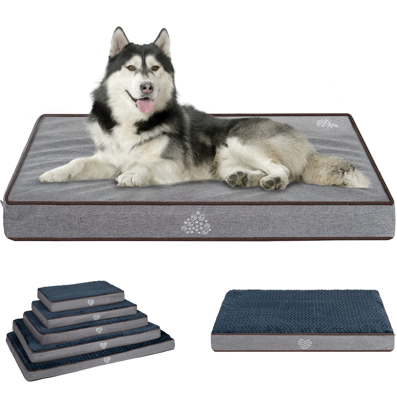 Vankean Dog Bed Soft Crate Pad Mat Reversible Warm& Cool, Washable Comfy Kennel Pad With Orthopedic Egg-Crate Foam For Small Medium Large Dogs, Water-Resistant Pet Bed, Grey
