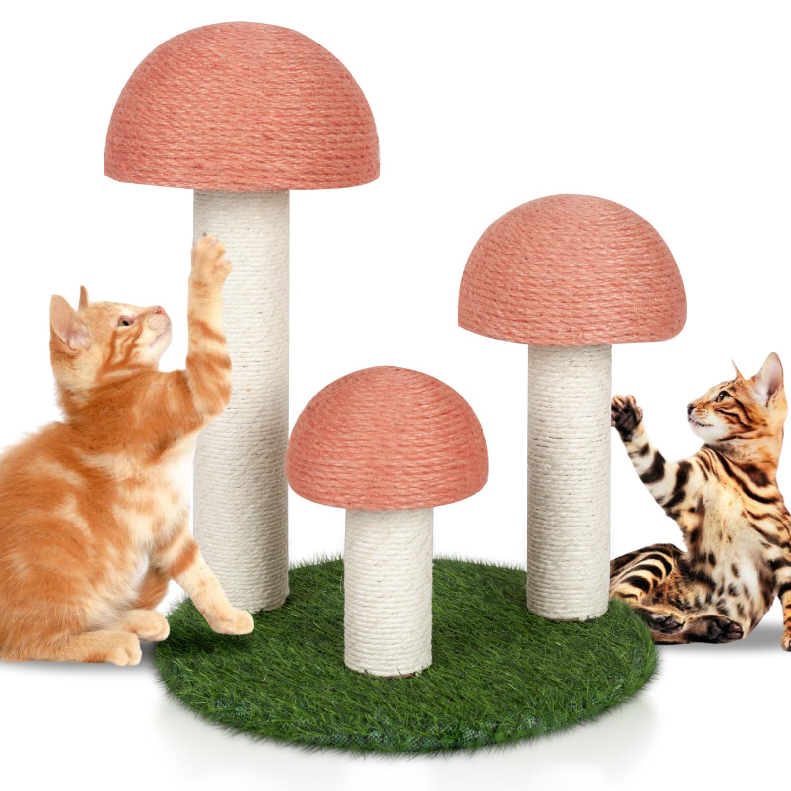 Powerking Cat Scratching Post, Mushroom Claw Scratching Post For Cat, Natural Sisal Cat Scratchers With 3 Mushroom Pole, Cat Int