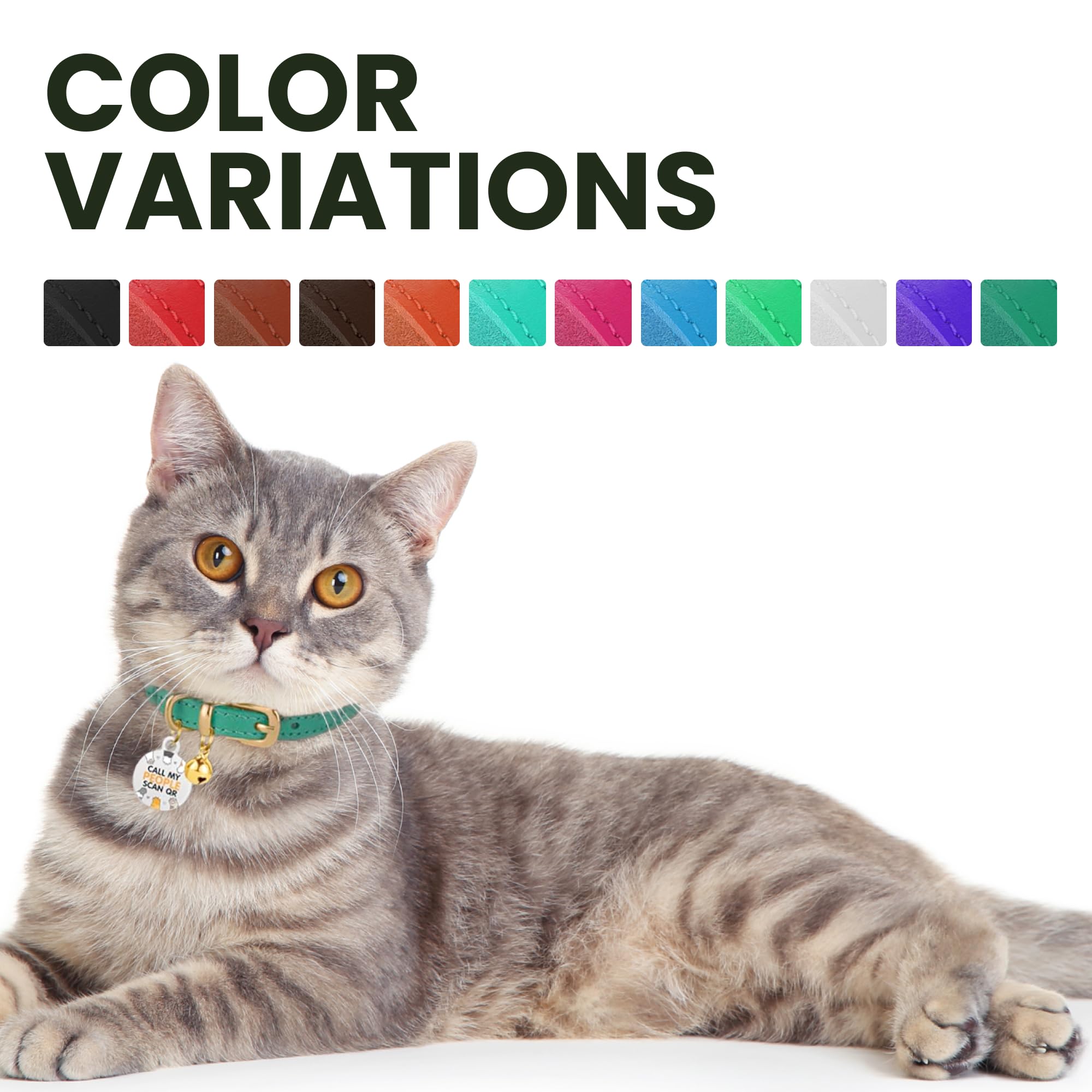 Bronzedog Leather Cat Collar With Bells Non Breakaway Kitten Qr Tag For Girl Boy (7'' - 9'' For Cats, Red & Gold)