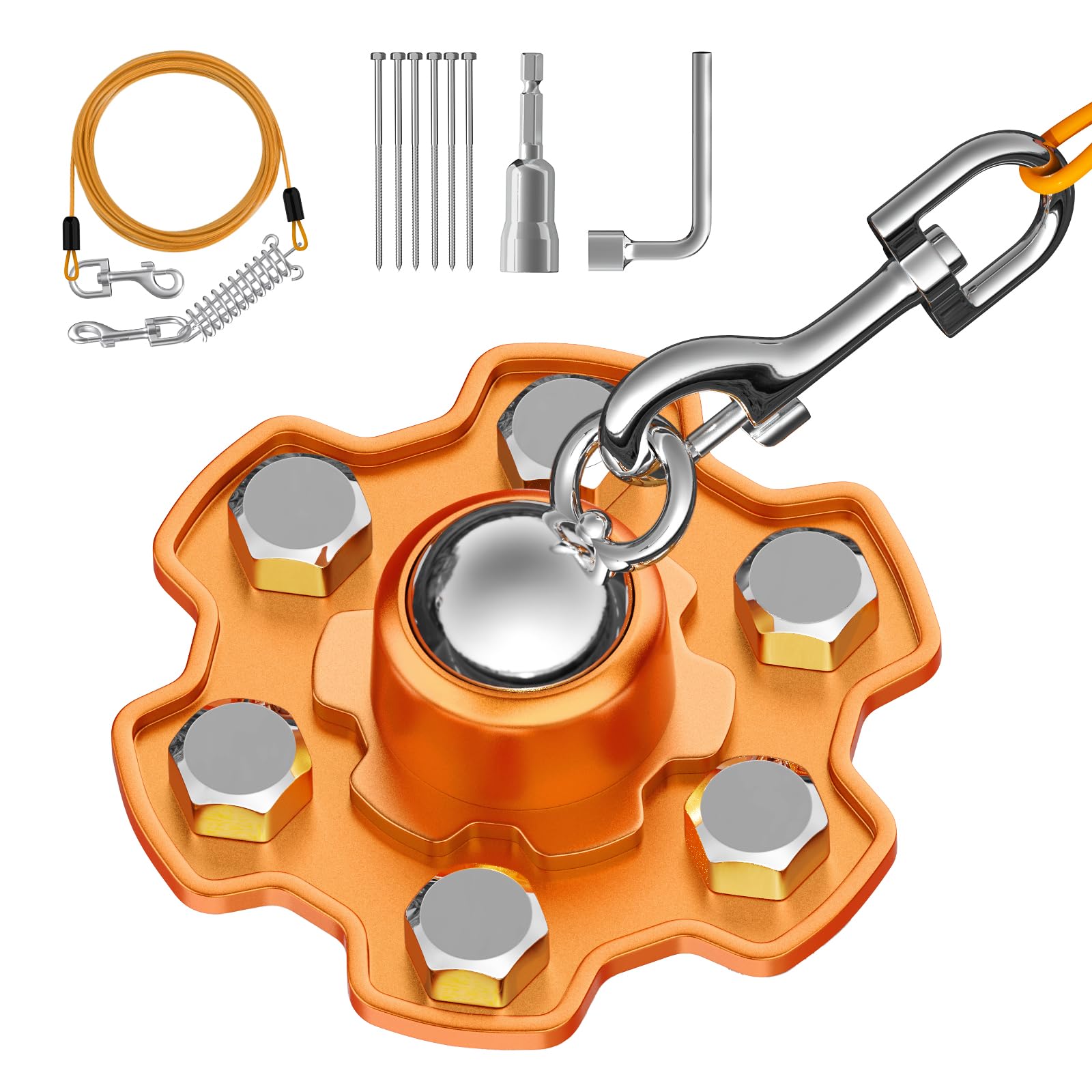 Tivray Dog Tie Out Stake And Cable, 360 Swivel Stake No Tangle, Heavy Duty Tether For Yard With 30 Ft Cable, 6 Screw, Dog Runner