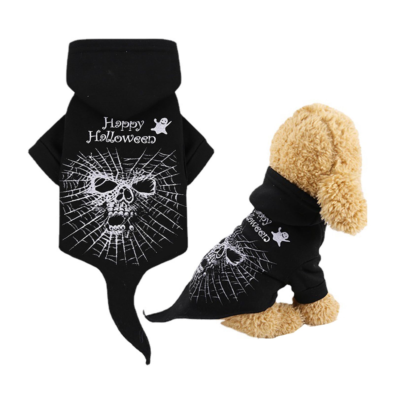 Vavious Cute Spider Skull Dog Sweatshirt Hooded Ghost Face Halloween Party Hoodie For Puppy Dog Costume - Black Small