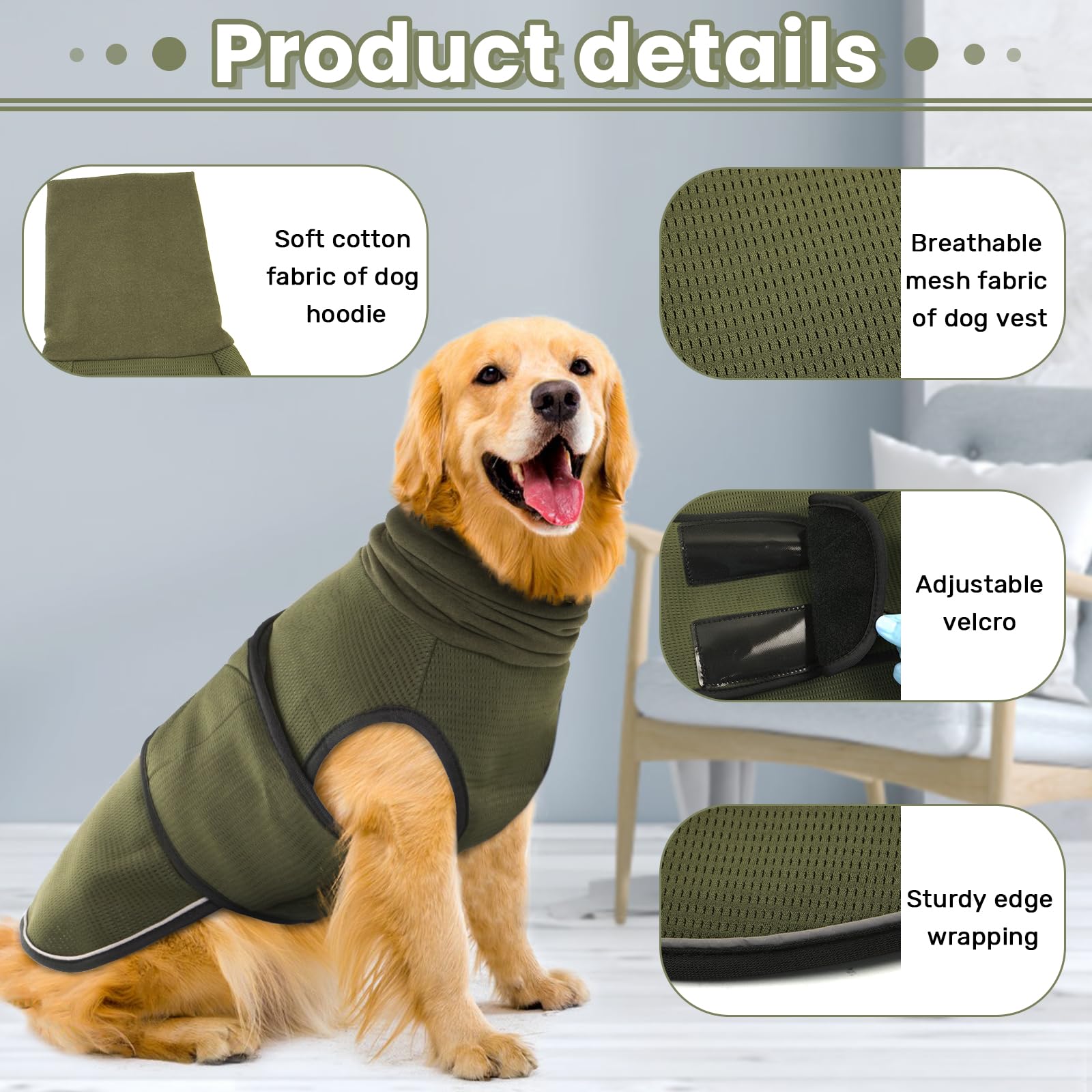 Dog Anxiety Calming Hoodie,Breathable Dog Anxiety Jacket Vest Coat For Thunderstorms, Fireworks, Vet Visits, Separation,Adjustab
