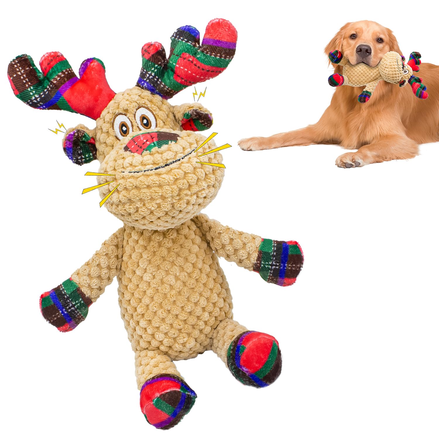 Chongqile Squeaky Christmas Reindeer Dog Toys, Interactive Plush Dog Toys For Small And Medium Dogs, Suitable For Trainning And 