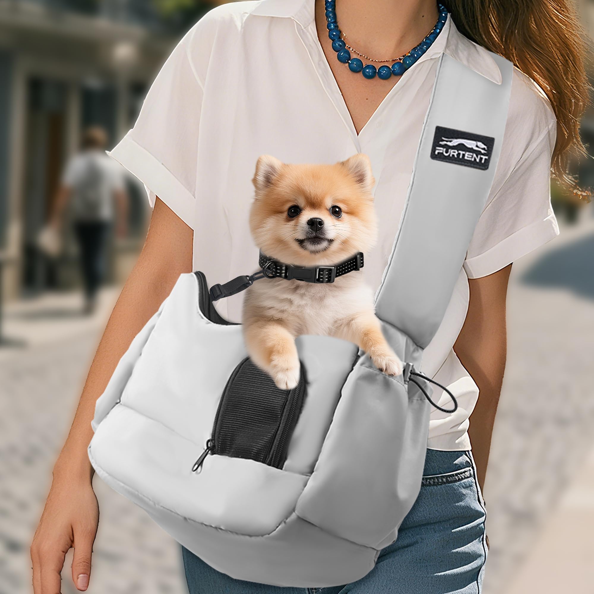 Dog Carrier Sling for Small Dogs & Cats Hand-Free Puppy Sling Purses with Storage Bag and Adjustable Shoulder Strap, Pet Sling C