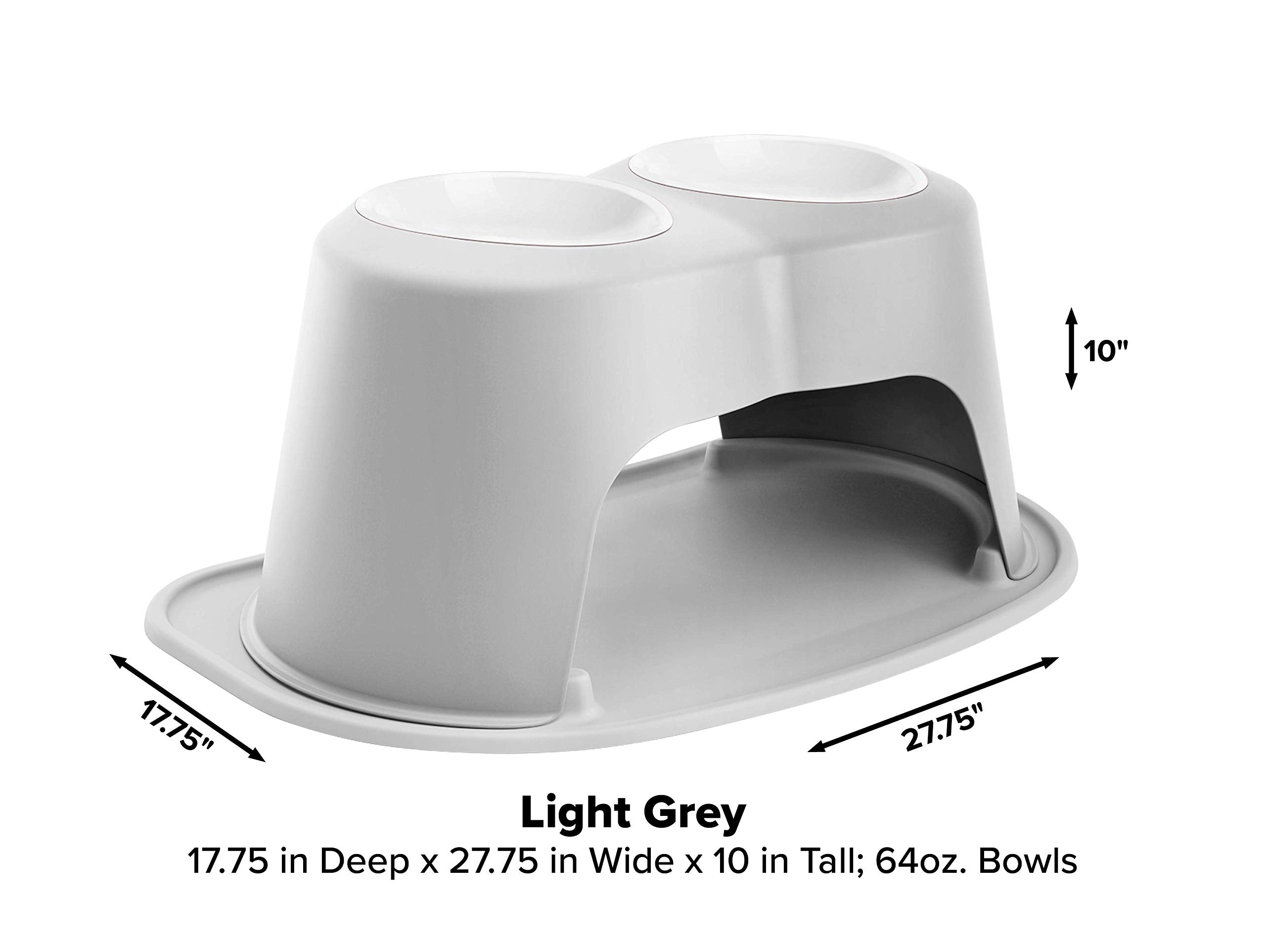 Weathertech Double High Pet Feeding System W/Plastic Dog/Cat Bowls - 10 High Stand Light Grey (Pdhc6410Lglg)