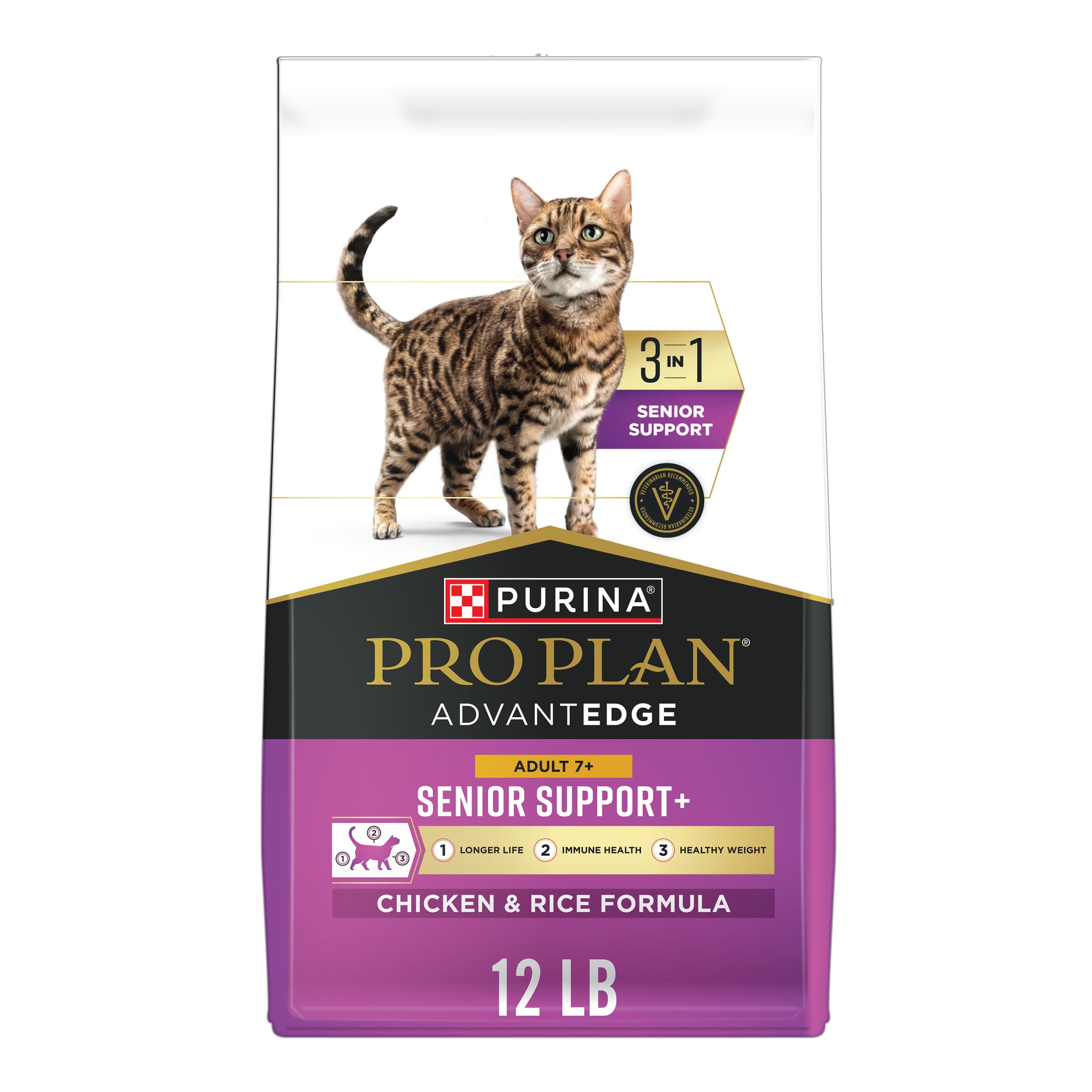 Purina Pro Plan AdvantEDGE Senior Support Plus Adult 7 Plus Chicken and Rice Formula Dry Cat Food - 12 lb Bag
