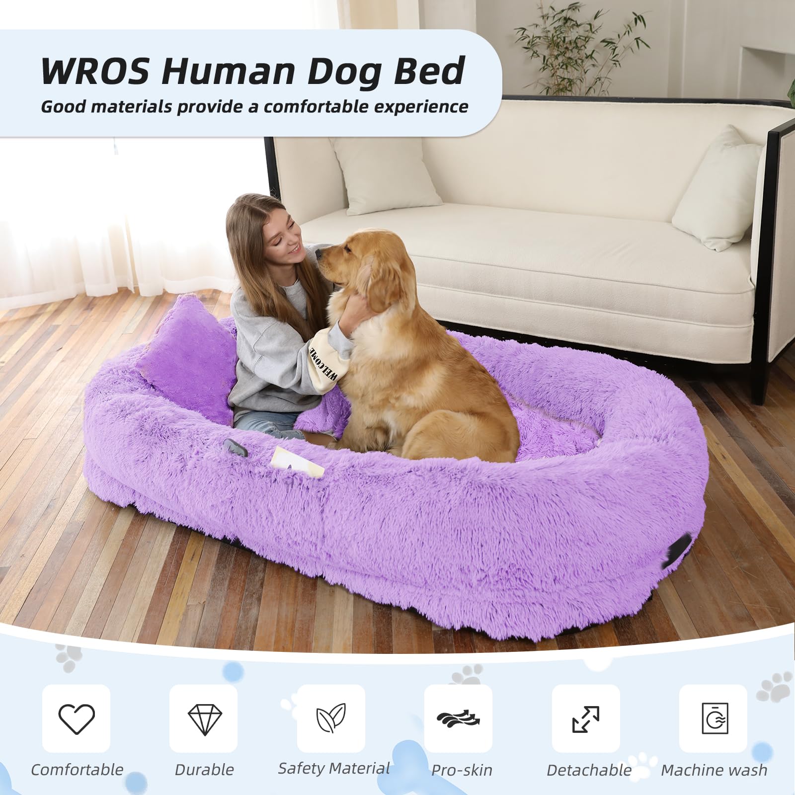 Human Dog Bed, 71''X45''X12'' Size Fits You And Pets, Washable Faux Fur Dog Bed For People Doze Off, Napping Orthopedic Dog Bed,