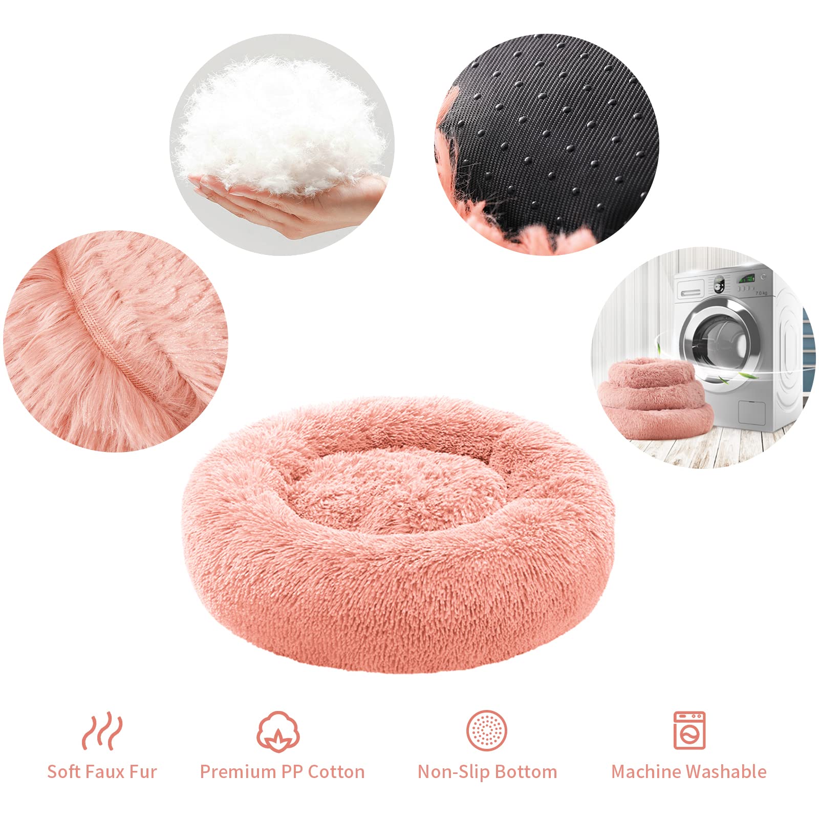 Calming Dog Bed For Large Dogs, Anti Anxiety Dog Bed, Round Dog Bed, Plush Faux Fur Dog Bed, Fluffy Dog Bed, Soft Cozy Pet Bed, Machine Washable, 30X30Inch Pink