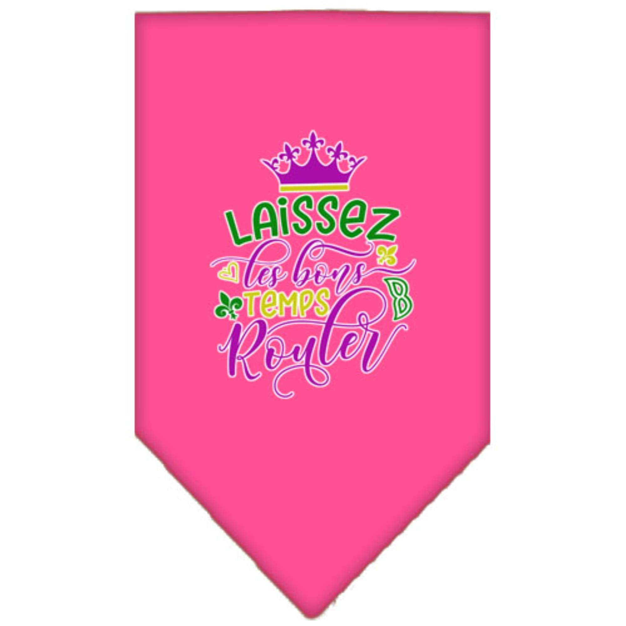 Mirage Pet Product Laissez Les Bons Temps Rouler Screen Print Mardi Gras Bandana Bright Pink Large