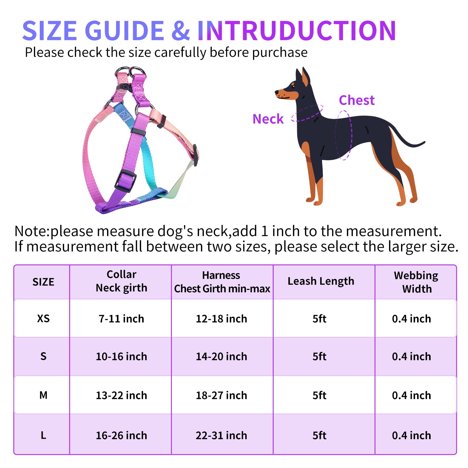 Aiitle Step In Dog Harness Collar Leash Set - Adjustable Heavy Duty No Pull Halter Harness - Buckle With Locking System,Double D Ring - Walking Running For Small Medium Large Dogs,Pink Gradient L