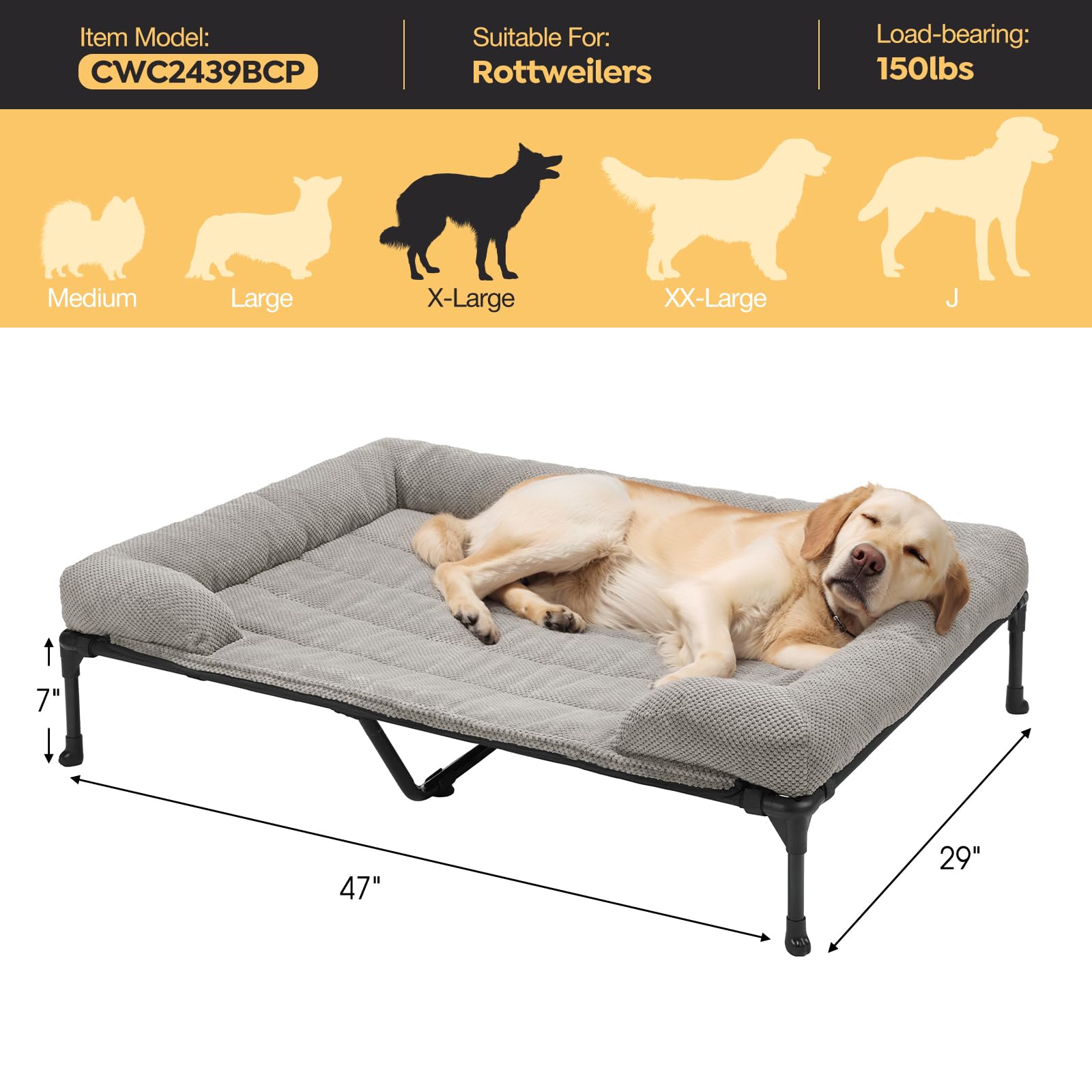 Veehoo Cooling Elevated Dog Bed Add Removable Corduroy Bolster Cushion Mat, 53'' X 33'' Washable Dog Couch Bed, Raised Pet Cot W
