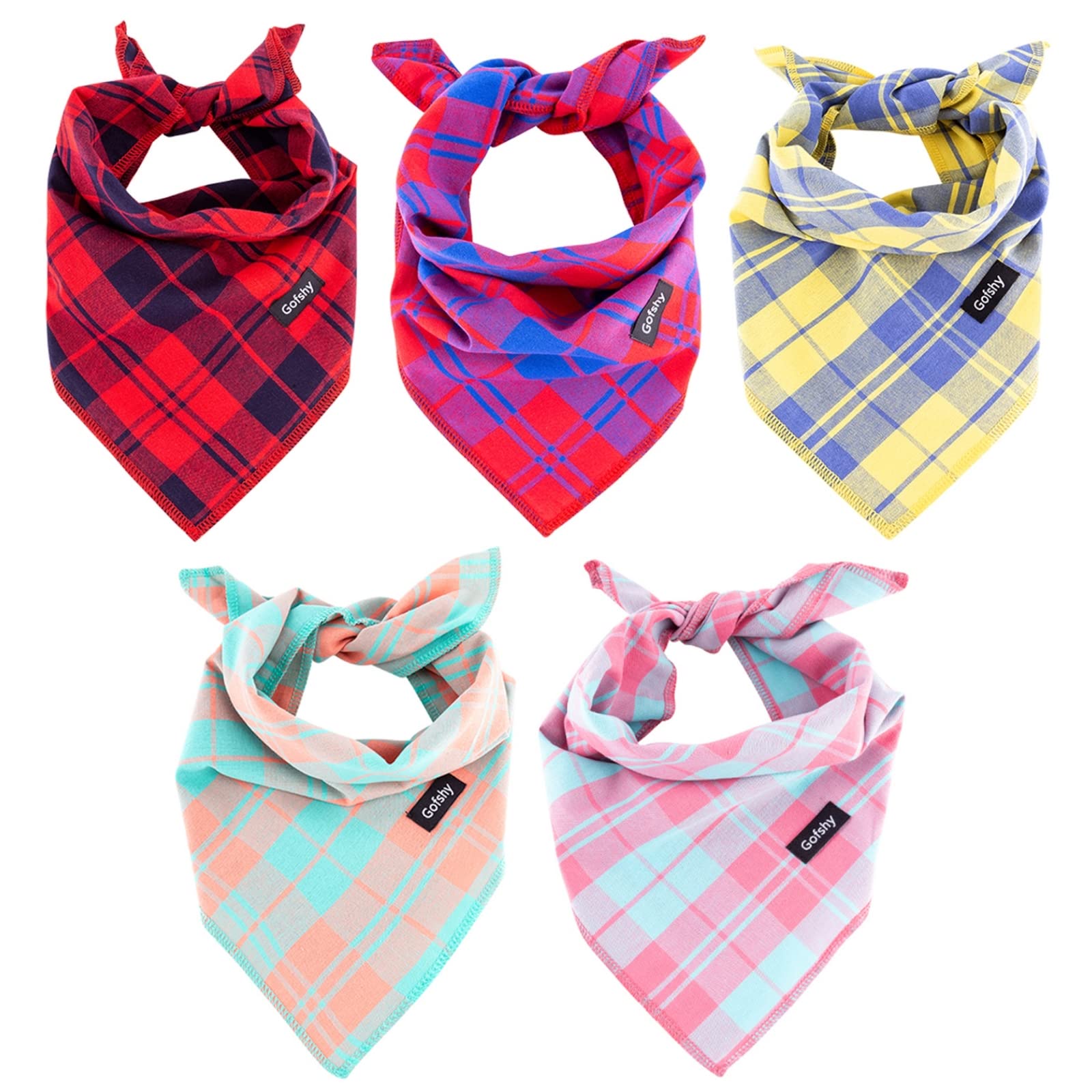Gofshy Small Dog Bandanas -5Pcs Birthday Gift Puppy Bandana Vibrant Color Plaid Printing Adjustable Scarf Bib Handkerchief Acces