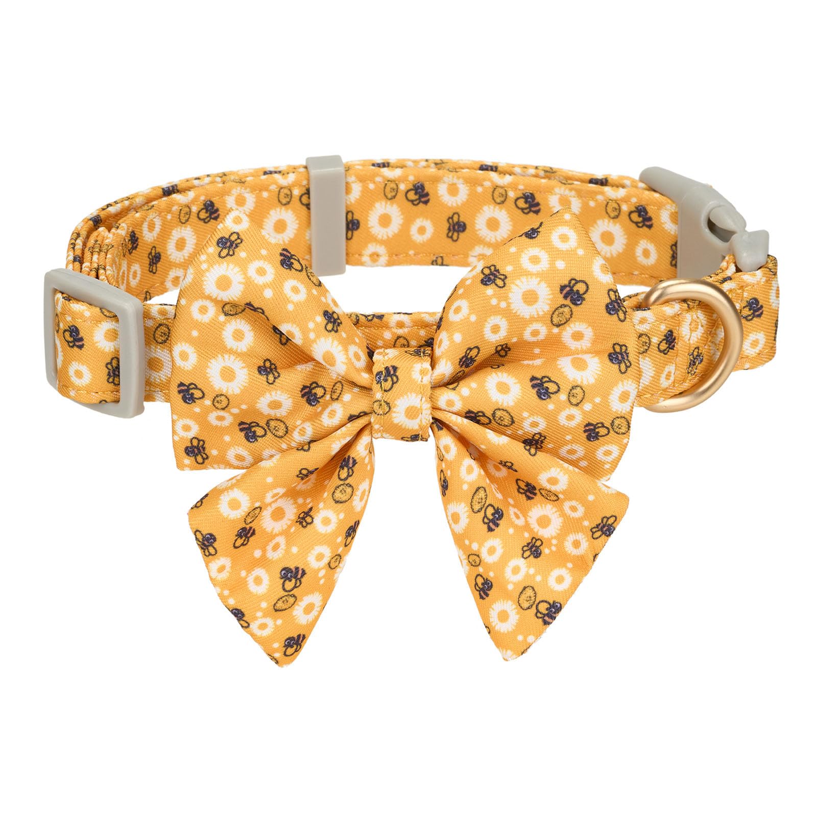 Ewinoom Bowtie Dog Collar Adjustable Soft Cotton Dog Collars In Cute Bee Pattern,For Small Medium Large Boy & Girl Dogs,Yellow B
