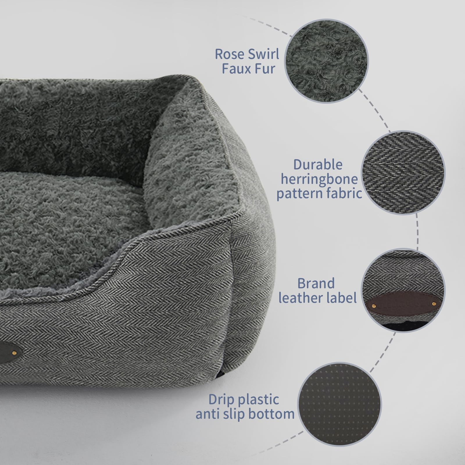 Debang Home Extra Small Dog & Cat Bed - Deluxe Plush, Comfy & Durable, Washable Rectangular, Non-Slip Bottom, Size 19''X16'' Gra