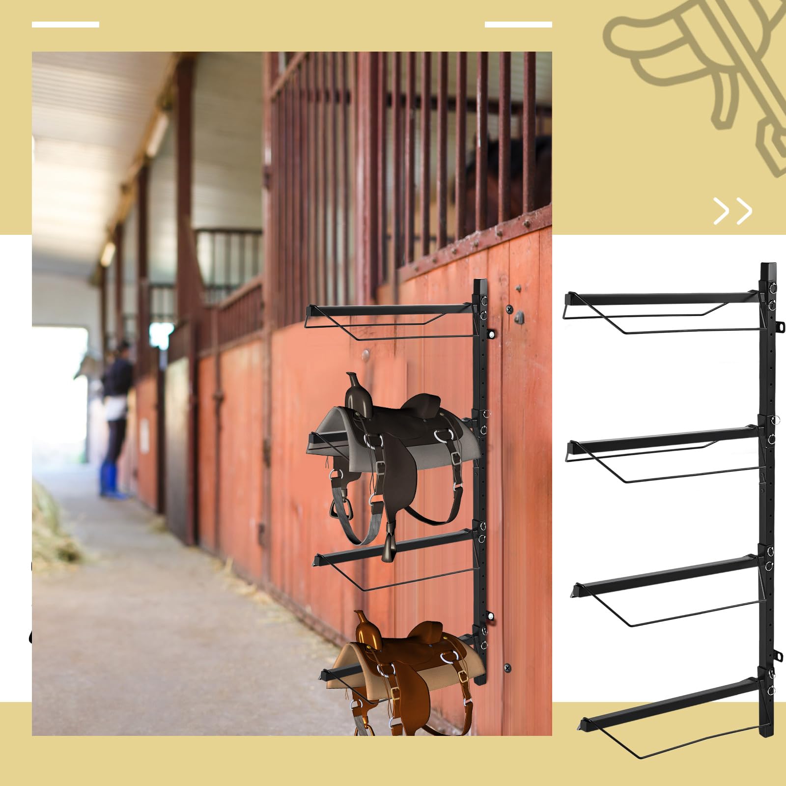 Paterr 4 Tier Saddle Rack Wall Mount Horse Saddle Storage Rack Heavy Duty Western And English Saddle Stand Equestrian Saddle Hol