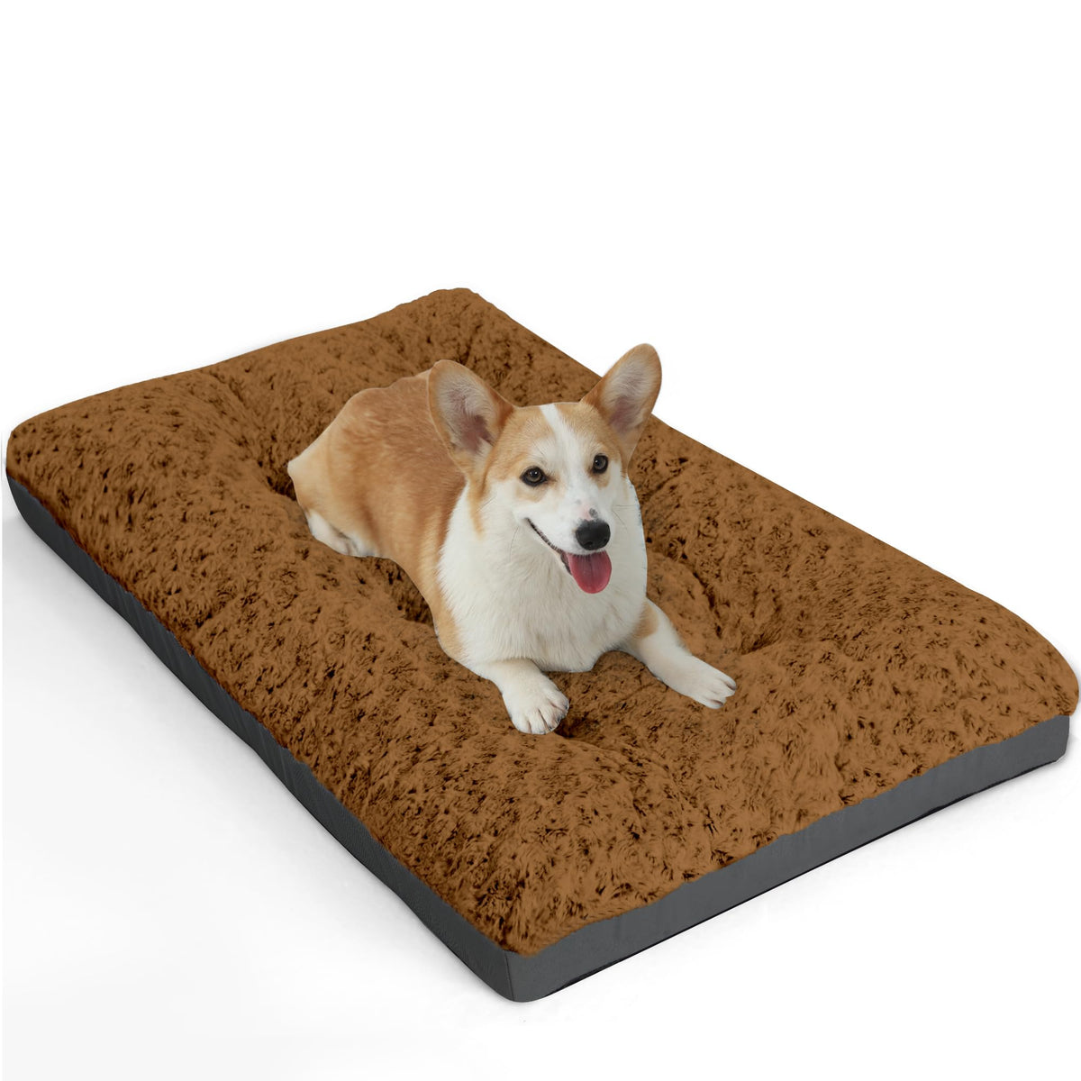 Pocblue Deluxe Washable Dog Bed For Medium Dogs Dog Crate Mat 30 Inch Comfy Fluffy Kennel Pad Anti-Slip For Dogs Up To 40 Lbs, 30' X 19', Brown