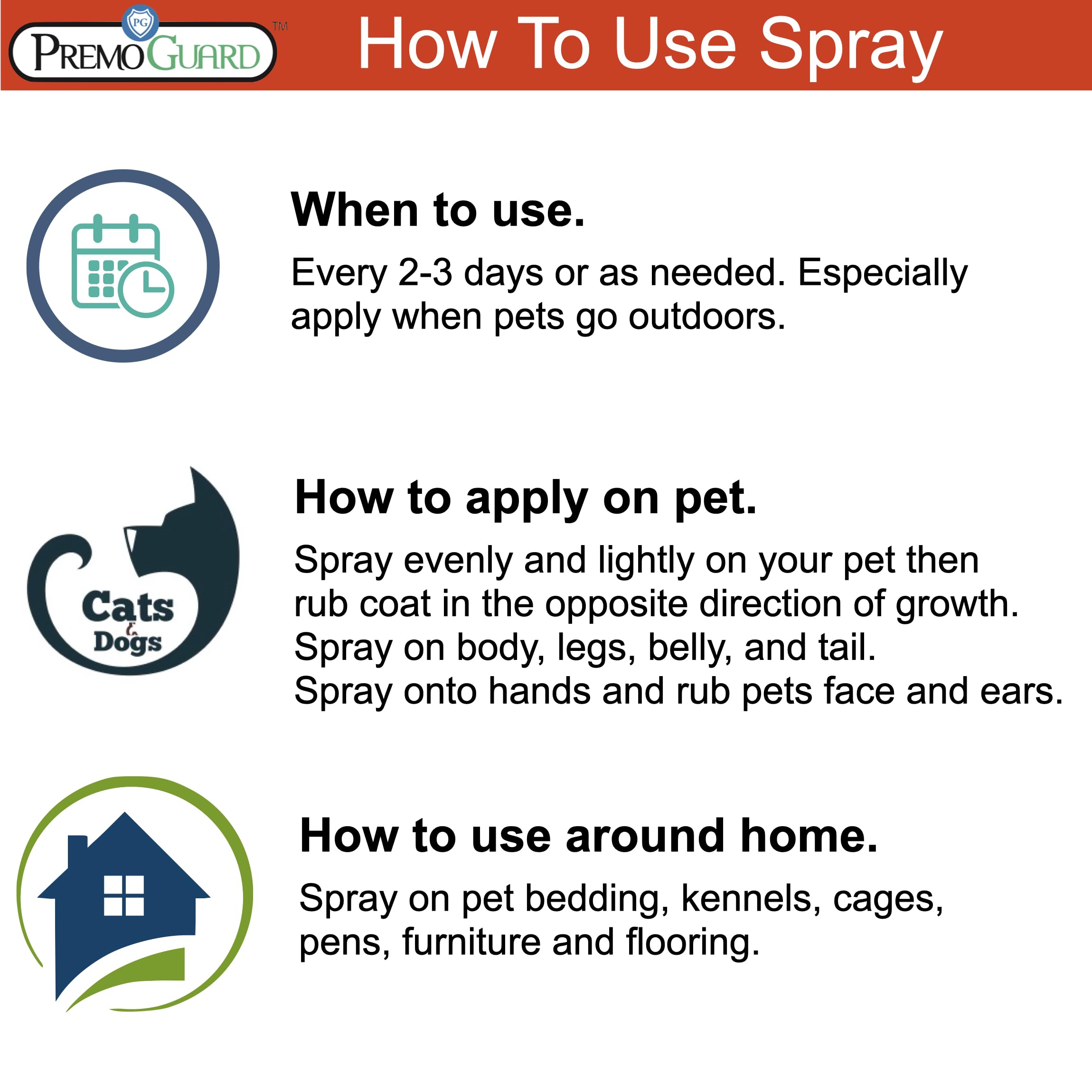 Premo Guard Pet Protector Spray - 128 oz - Kills Mites, Fleas, Ticks, & Mosquitoes - for Dogs, Cats, & Home - Natural Plant Base