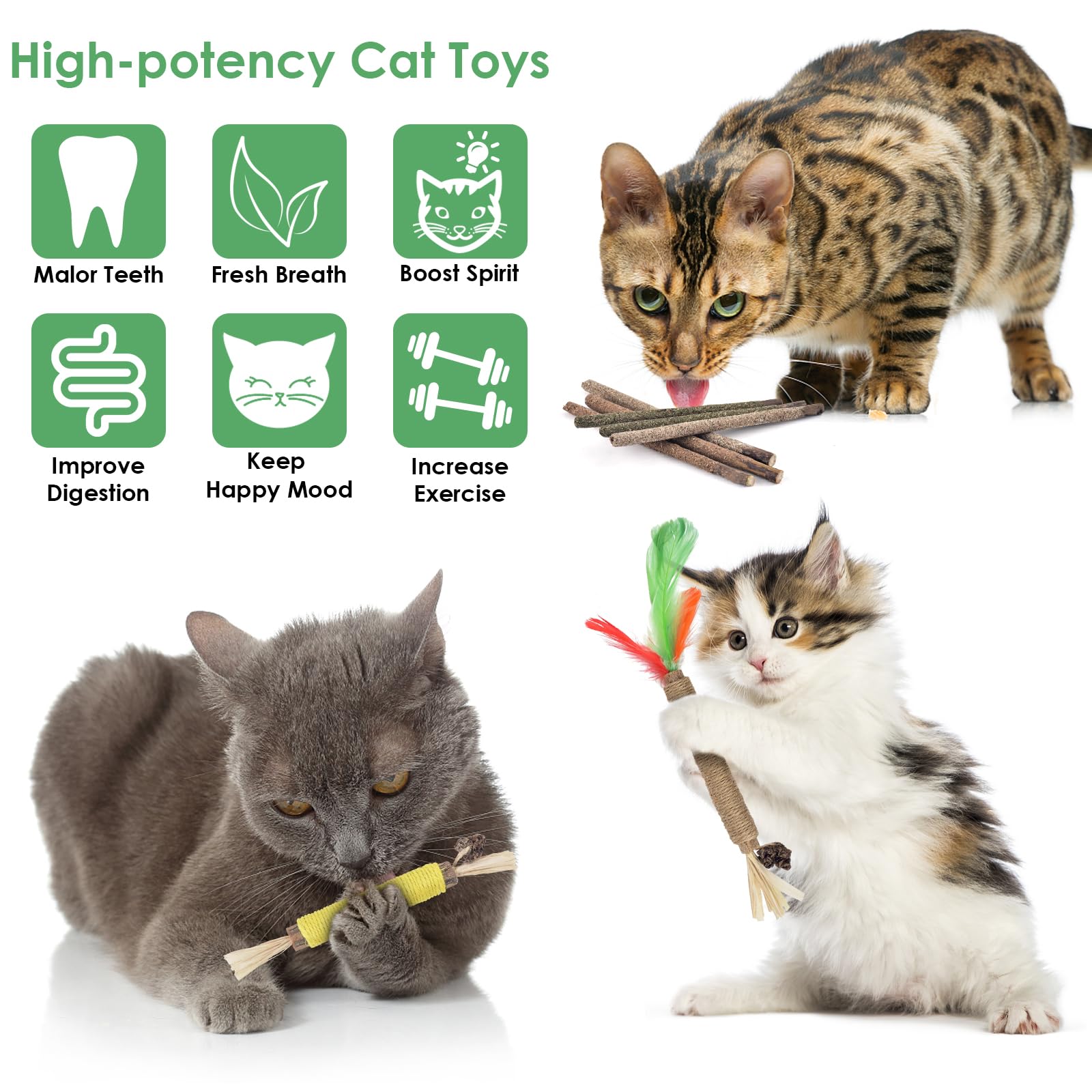 Bissap 16 Pcs Silvervine Chew Sticks For Cats, Catnip Chew Sticks Cat Toys For Indoor Cat Kitten Teeth Grinding Interactive Feat