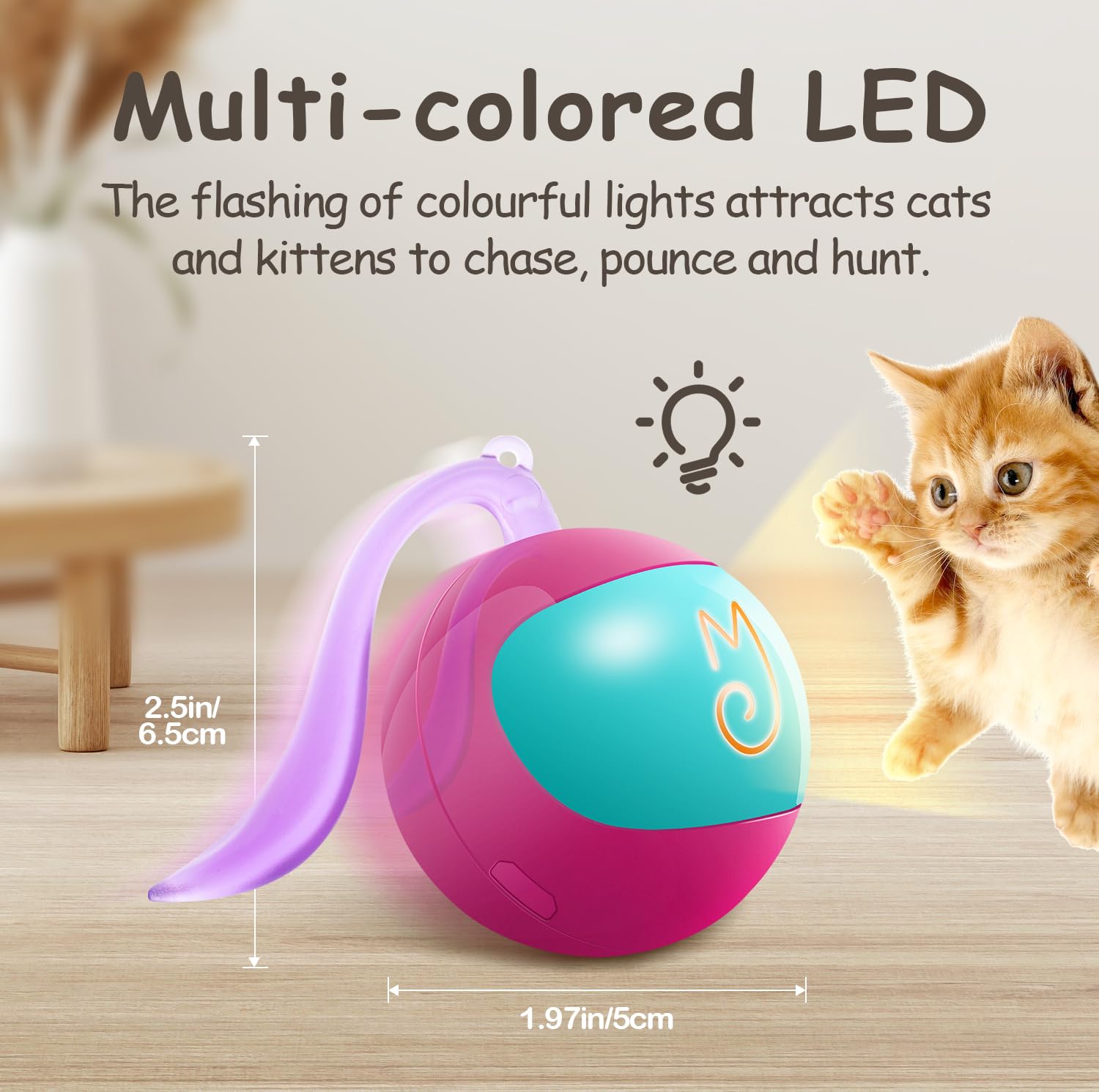Migipaws Interactive Cat Ball Toy Set, Fun Tracker, Automatic Rolling Chase Ball With Fluffy Tail, A Small Mice, Rechargeable (R
