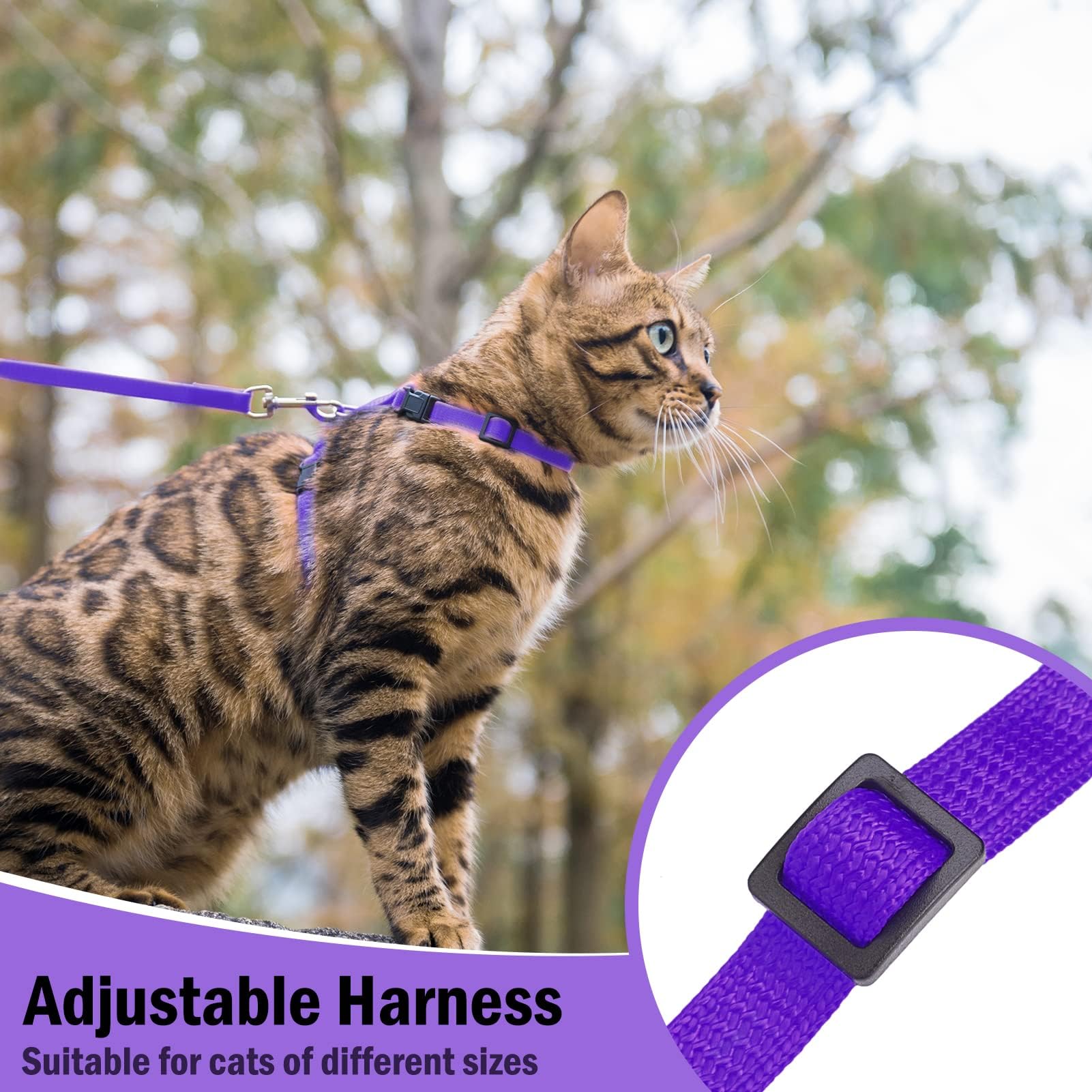 Pupteck Adjustable Cat Harness And Leash Set Escape Proof Kitten Strap Collar For Walking Travel, Purple, M