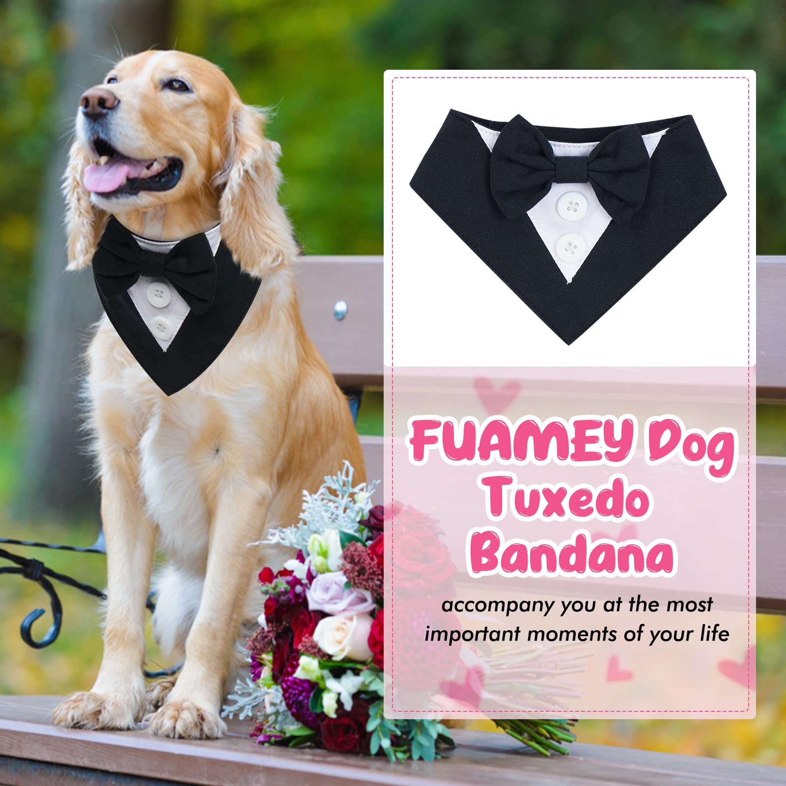 Fuamey Dog Tuxedo,Formal Dog Wedding Bandana Dog Collar With Bow Tie Dog Birthday Costume Adjustable Pet Party Tux Dog Wedding Attire,Dog Valentines Outfit Cosplay For Small Medium Large Pets Black-M