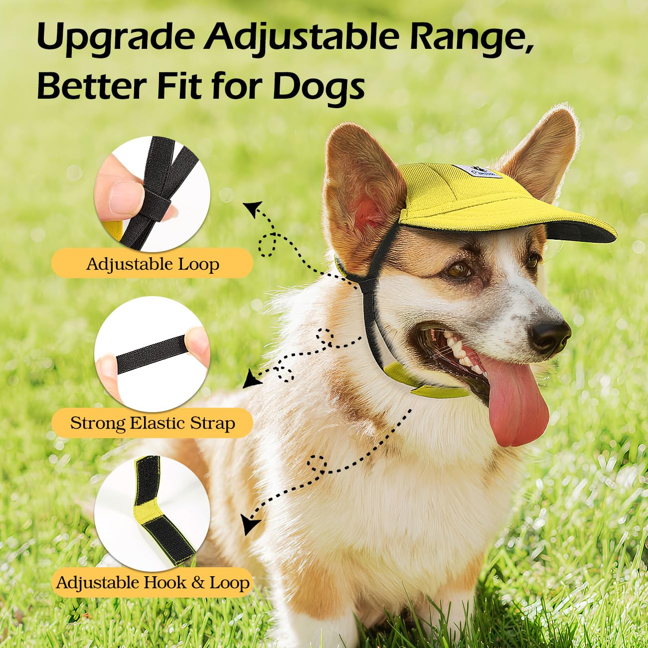 Pawaboo Dog Baseball Cap - Upgraded Elastic Ear Holes - Adjustable Dog Outdoor Sport Sun Protection Baseball Hat Cap Visor Sunbo
