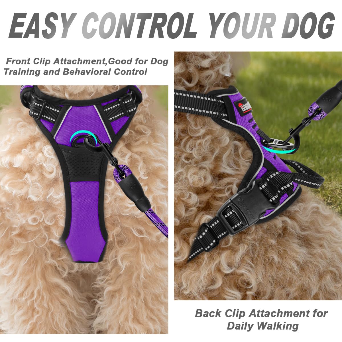 BARKBAY No Pull Dog Harness Front Clip Heavy Duty Reflective Easy Control Handle for Large Dog Walking(Purple,XS)