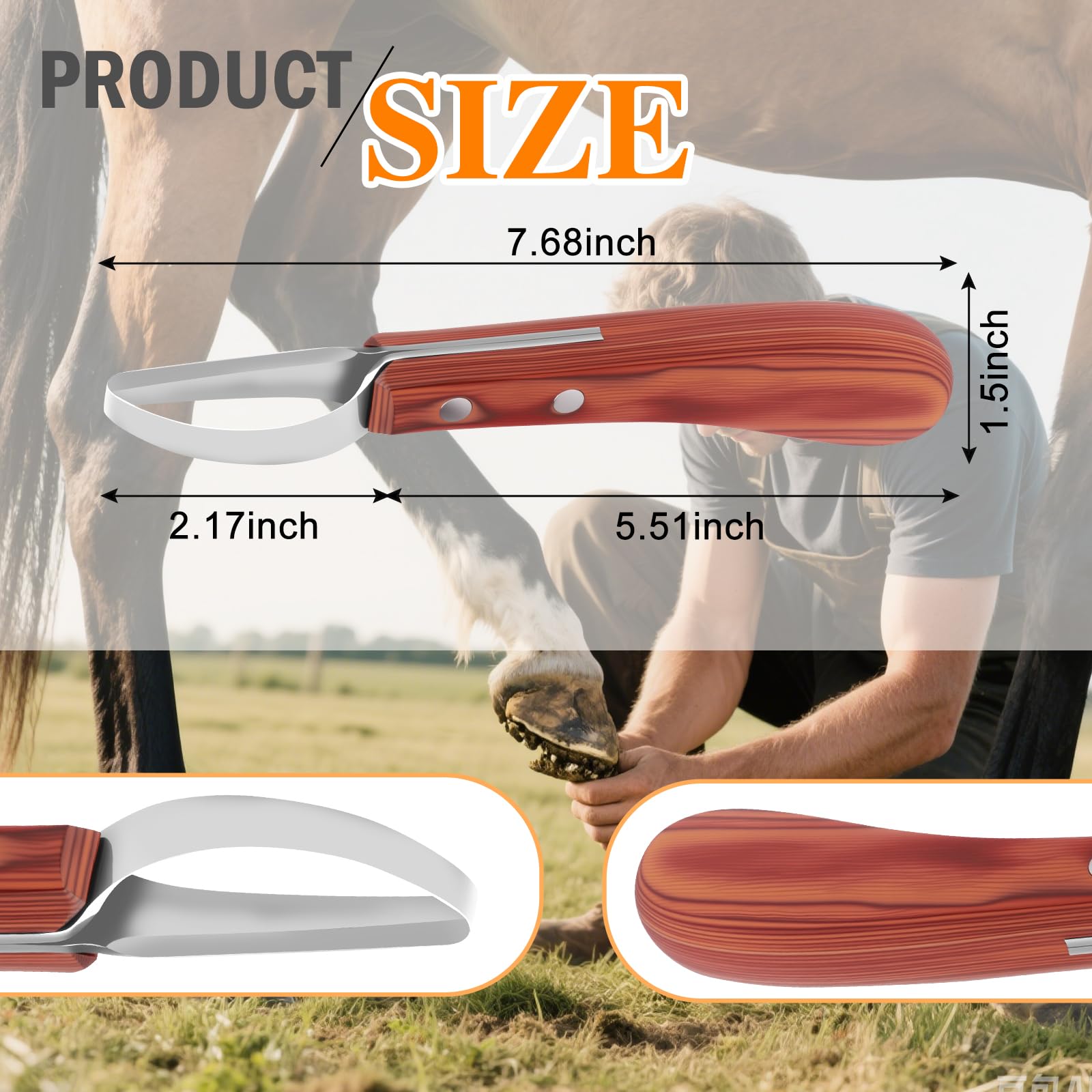 ETCYAOXIN 3-in-1 Farrier Hoof Knife with Built-in Sharpenerener & Horseshoe Brush-High Carbon Steel Blade,Sharpener Hoof Knife,H
