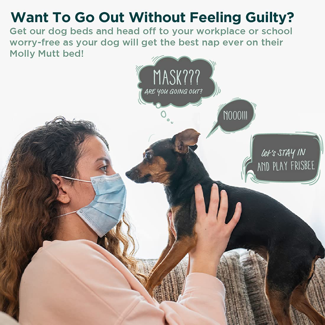 Molly Mutt Medium To Large Dog Bed Cover - Your Hand In Mine Print - Measures 27”X36”X5’’ - 100% Cotton - Durable - Breathable - Sustainable - Machine Washable Dog Bed Cover
