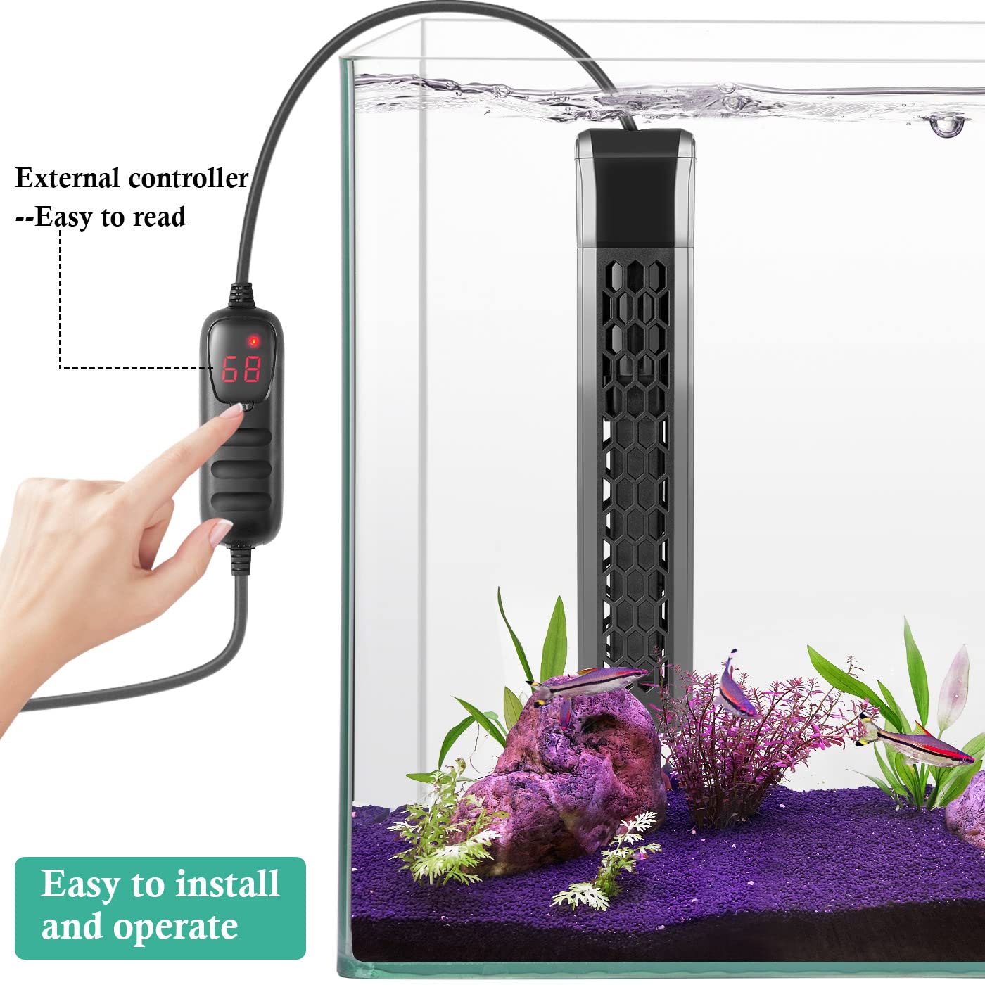 HITOP 400W Aquarium PTC Heater with Controller: Digital Heater for Fish Tank and Turtle Tank 55-100Gallon, Sturdy Heater with Re