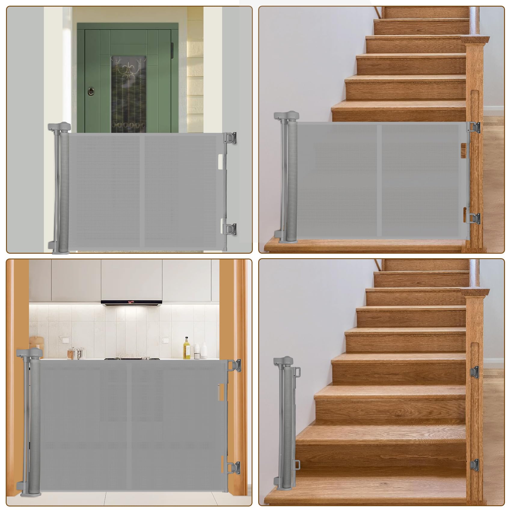 Miumoon Upgrade 71' Retractable Baby Gates With Reinforced Strip Design To Prevent Crawling Through, 48' Tall Retractable Gate For Baby And Pet, 6 Ft Baby Gates For Stairs, Doorways, Hallways(Gray)