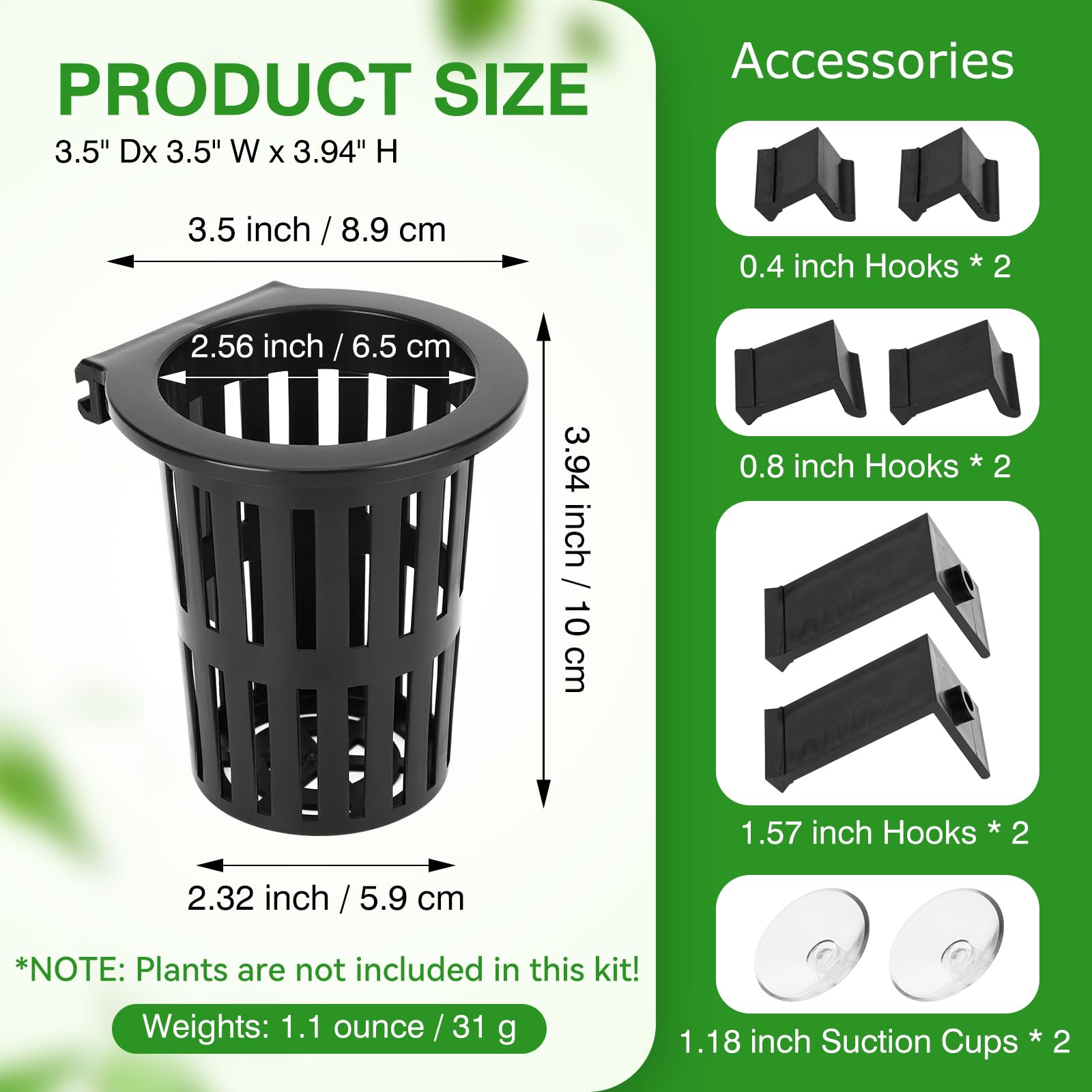 2025 New Upgraded Large Aquarium Plant Holder with 1.57-inch Extension Hooks and Suction Cups for Fish Tank Aquaponic Plant Cult
